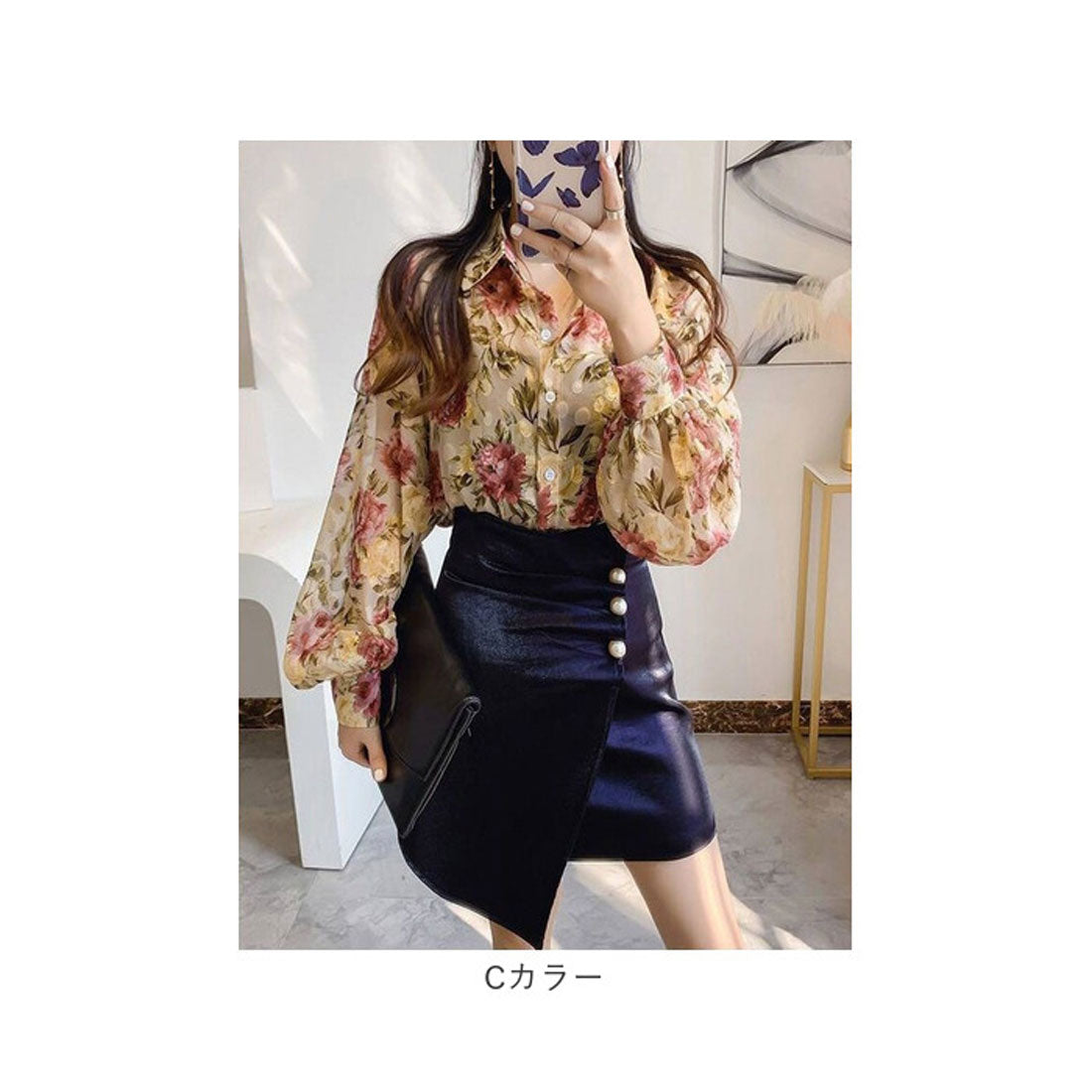 バックヤードファミリー BACKYARD FAMILY シャツブラウス トップス フラワーデザイン (Dカラー) Dカラー