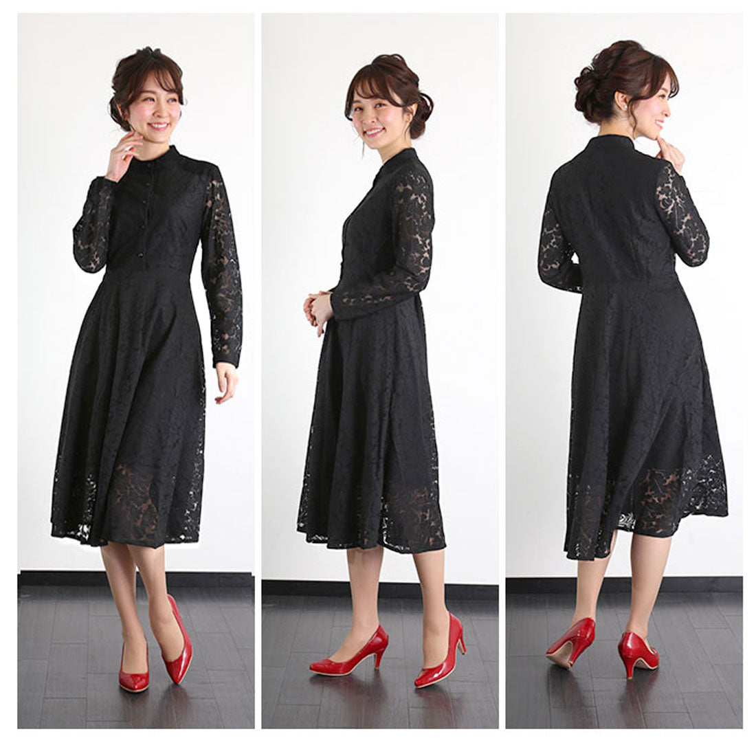 バックヤードファミリー BACKYARD FAMILY パーティードレス 総レース 長袖 HGD07