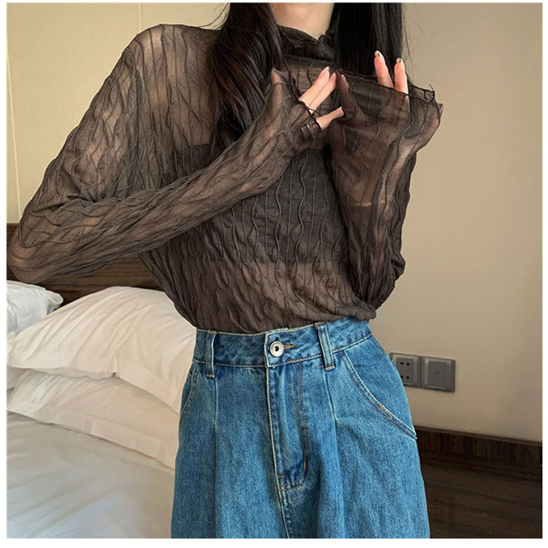 バックヤードファミリー BACKYARD FAMILY シースルー カットソー レディース 長袖 (ベージュ) ベージュ