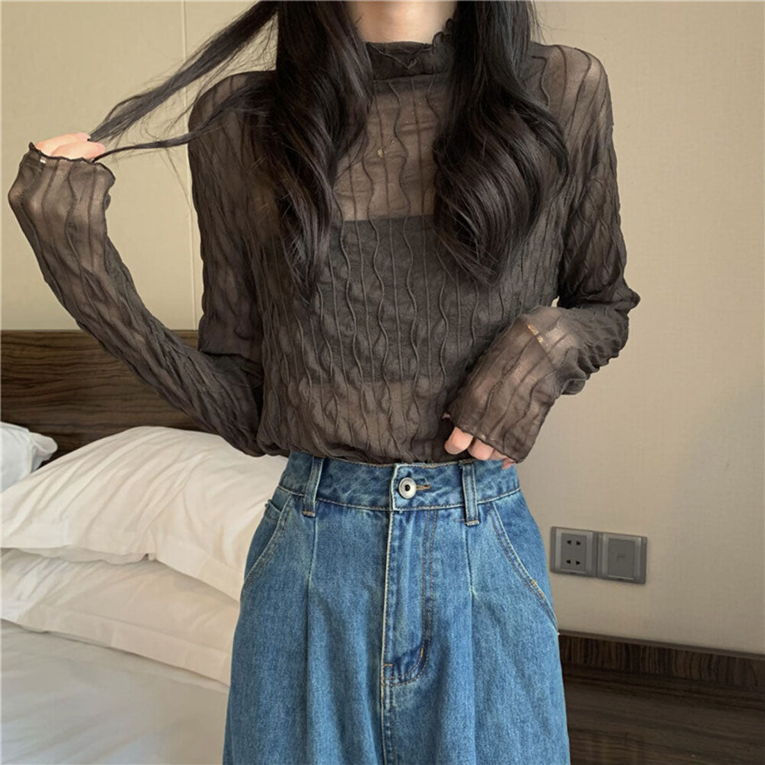 バックヤードファミリー BACKYARD FAMILY シースルー カットソー レディース 長袖 (ブラウン) ブラウン