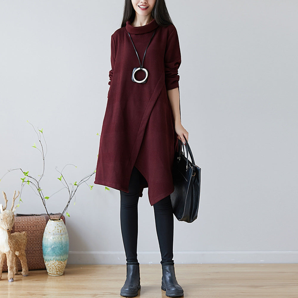 バックヤードファミリー BACKYARD FAMILY ハイネックワンピース 体型カバー 秋 冬 chlu022 (ワインレッド) ワインレッド