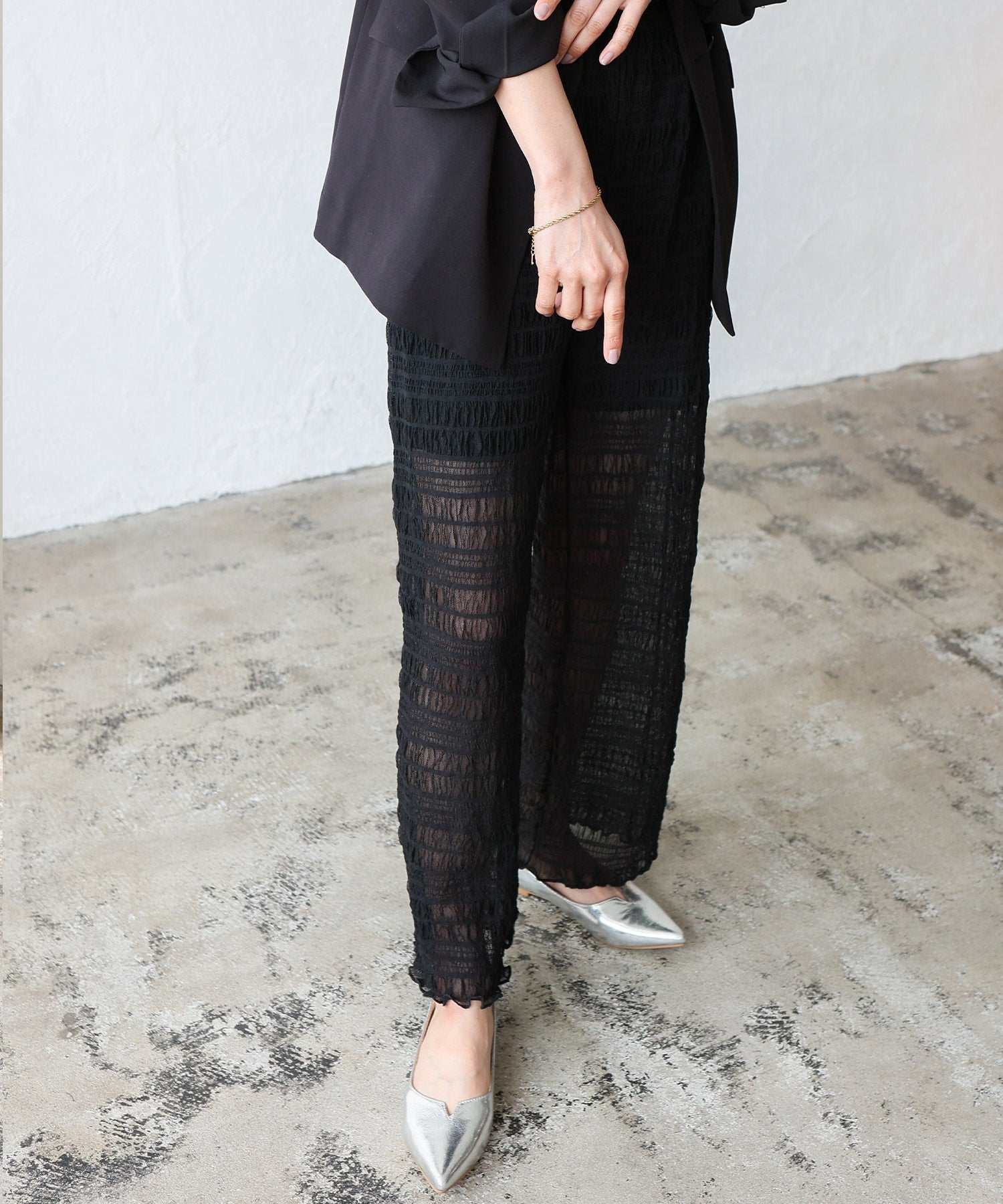 ノールール ノーライン No Rule No Line レイヤード風シアーチュールパンツ (BLACK) BLACK