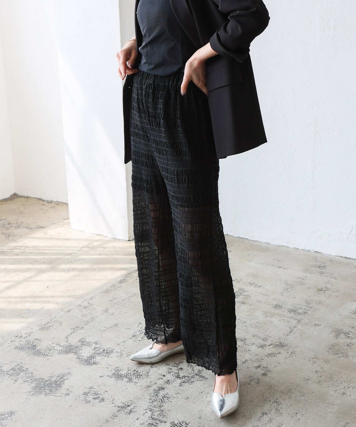 ノールール ノーライン No Rule No Line レイヤード風シアーチュールパンツ (BLACK) BLACK