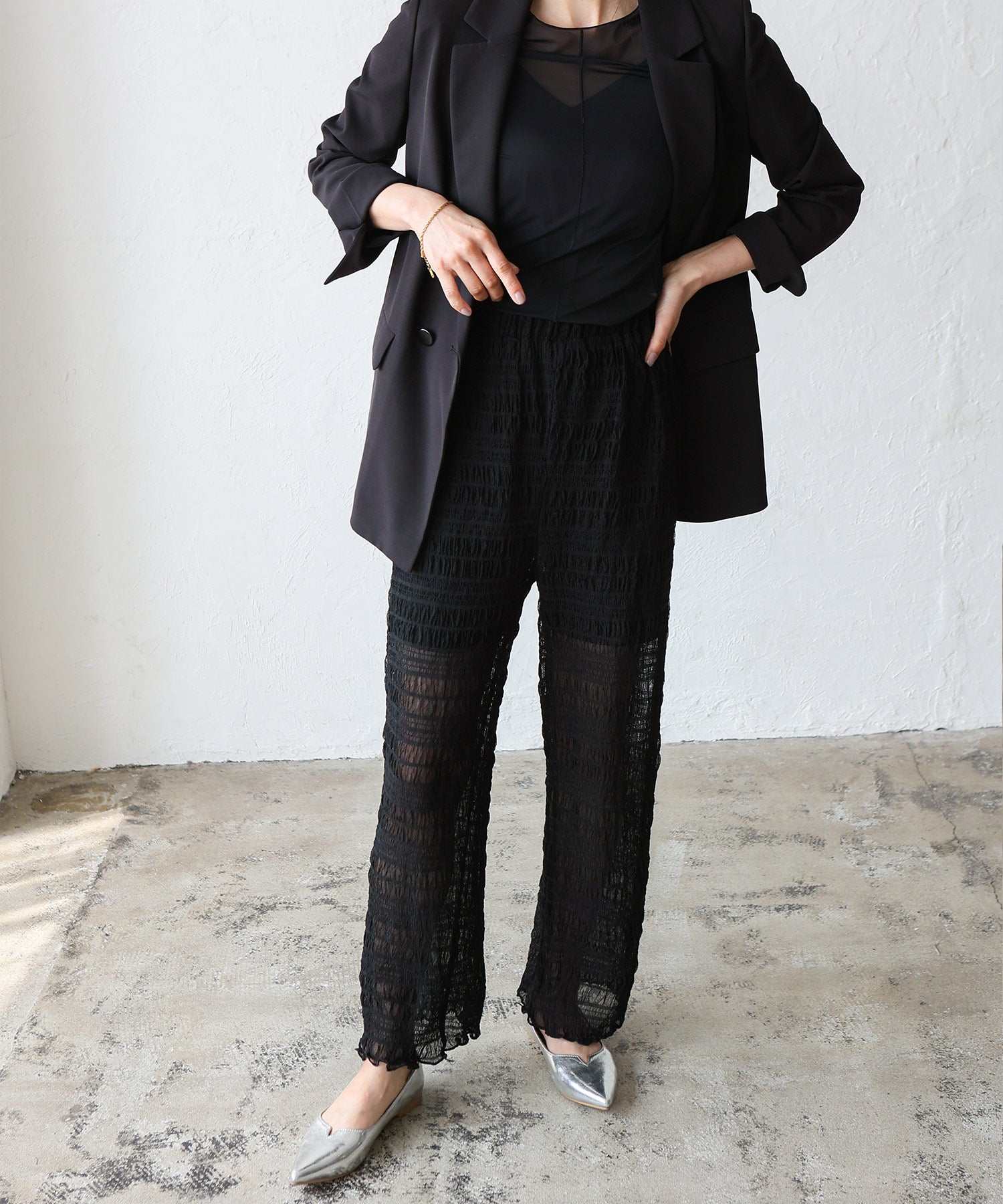 ノールール ノーライン No Rule No Line レイヤード風シアーチュールパンツ (BLACK) BLACK