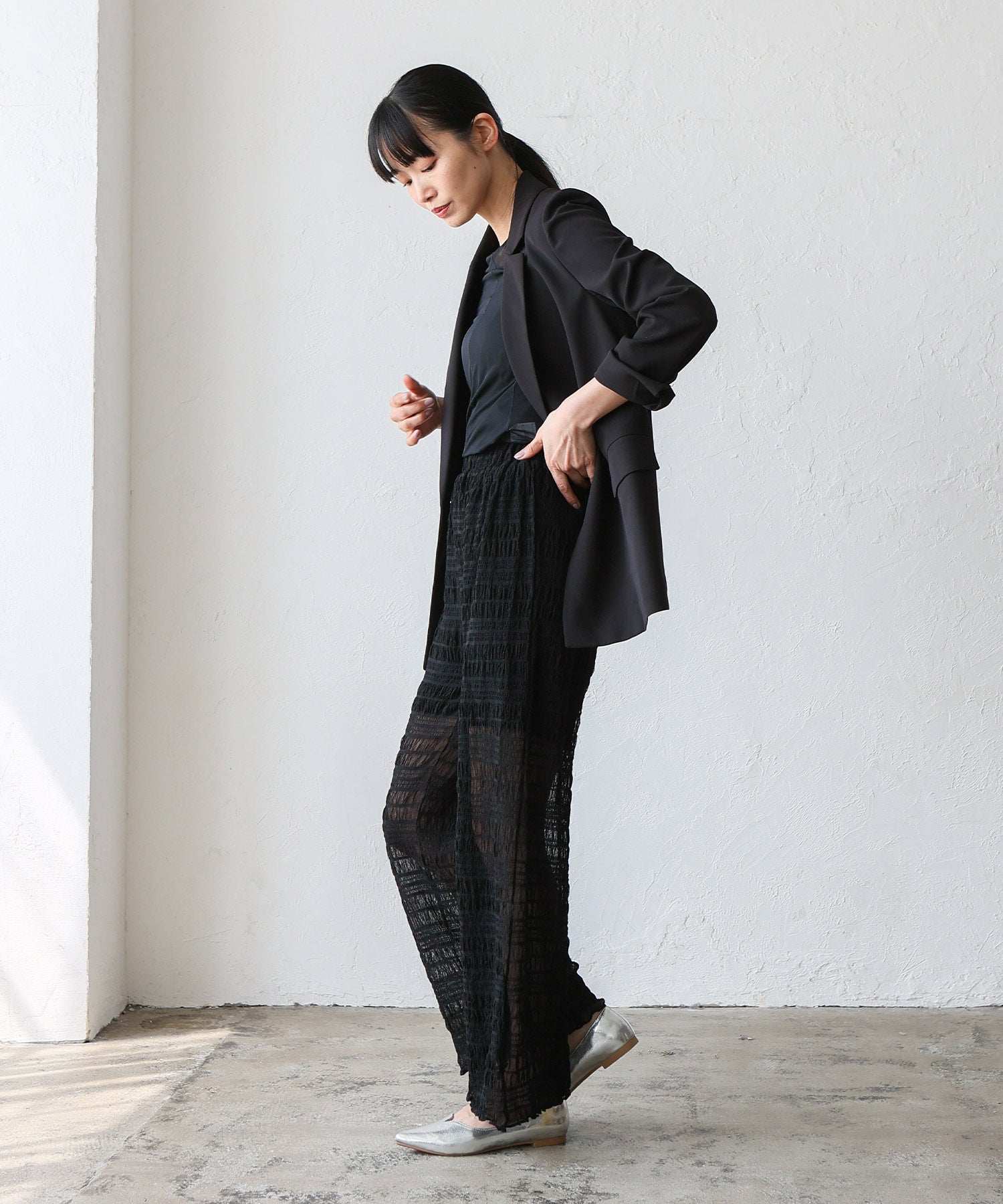 ノールール ノーライン No Rule No Line レイヤード風シアーチュールパンツ (BLACK) BLACK