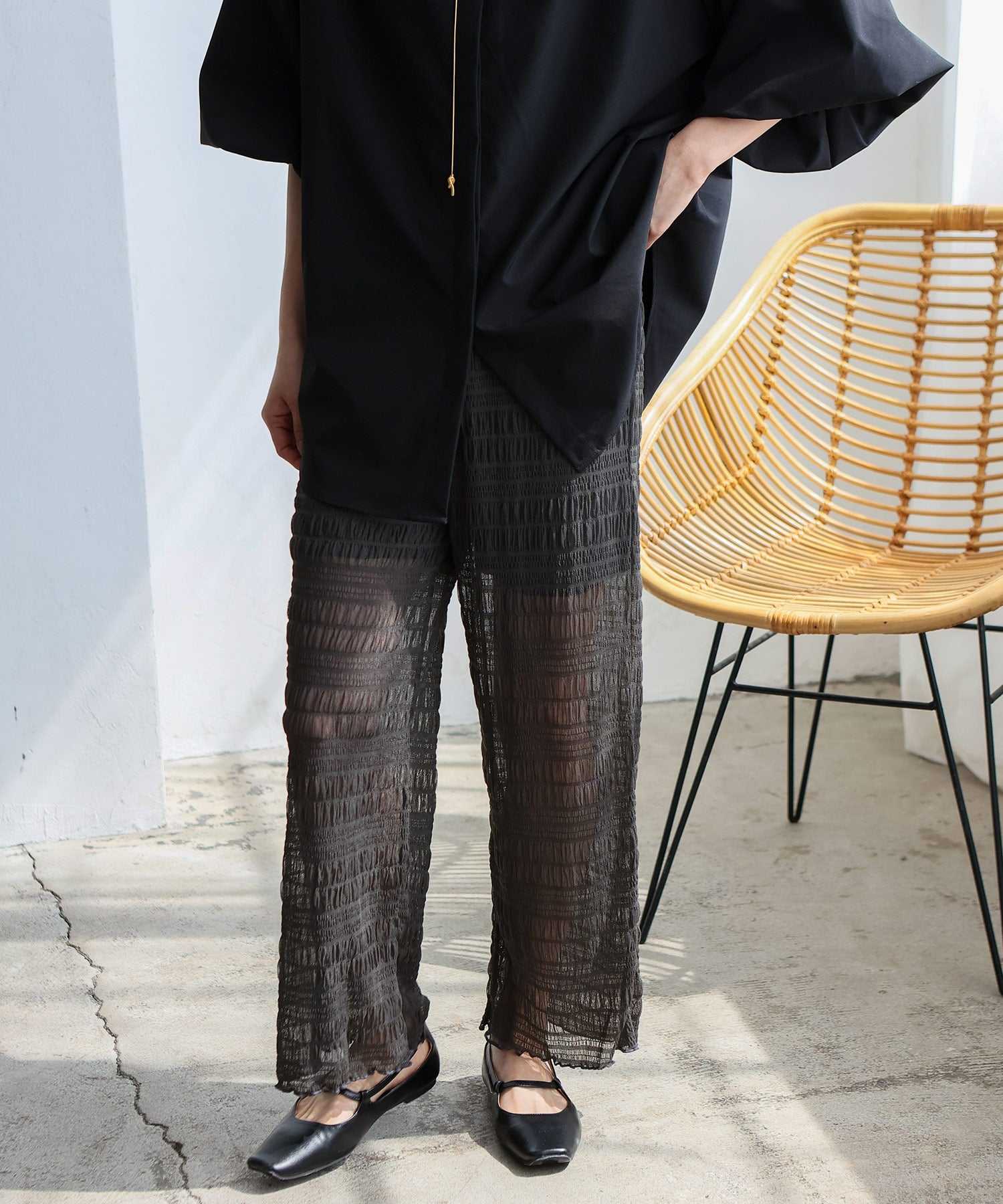 ノールール ノーライン No Rule No Line レイヤード風シアーチュールパンツ (BLACK) BLACK