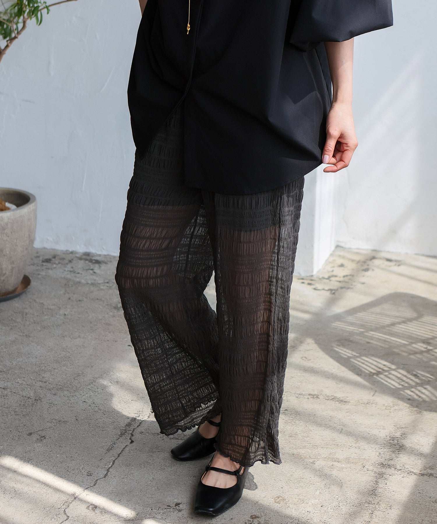 ノールール ノーライン No Rule No Line レイヤード風シアーチュールパンツ (BLACK) BLACK