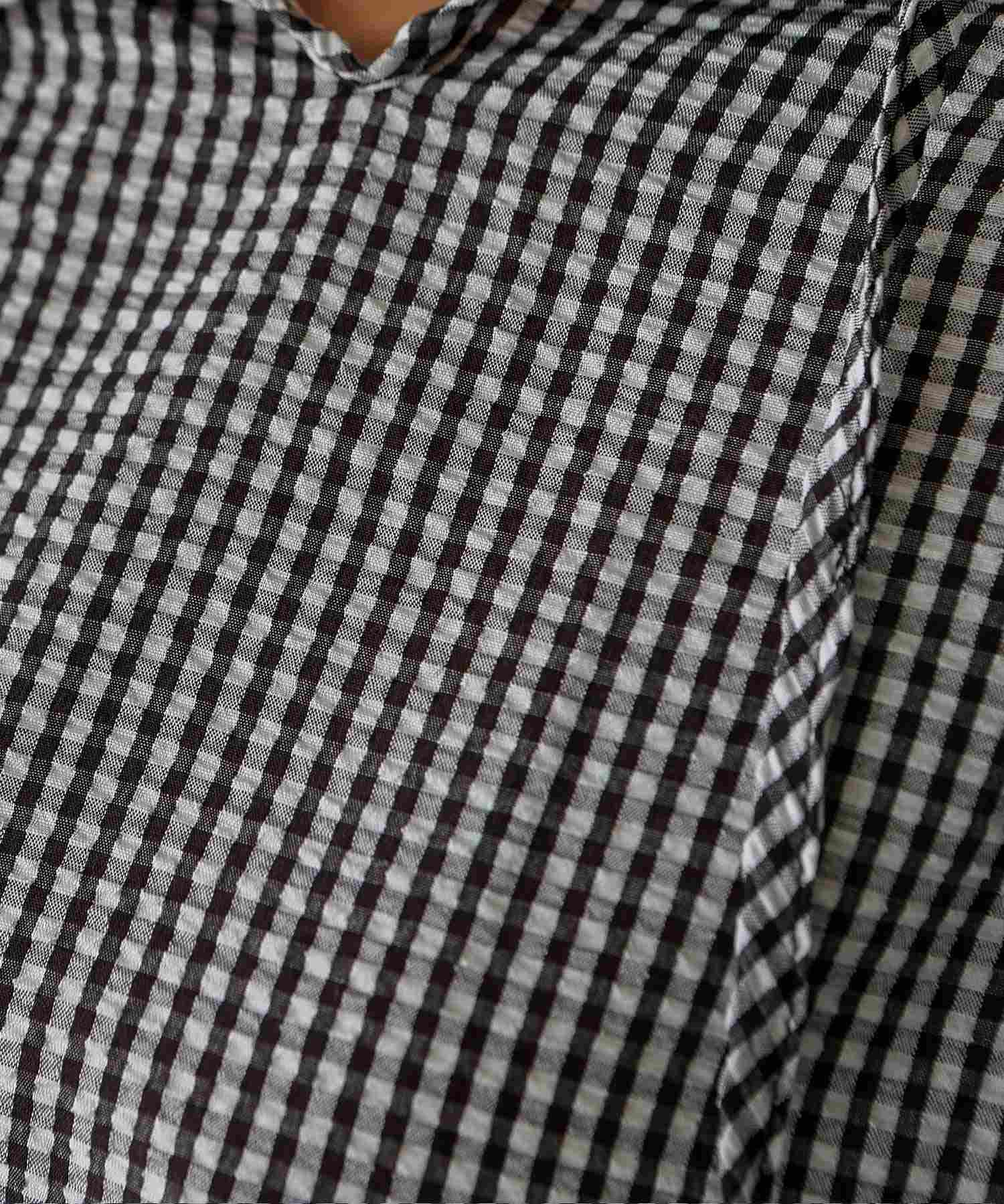 ノールール ノーライン No Rule No Line 2WAY ギンガムチェックバルーン袖トップス (BLACK) BLACK