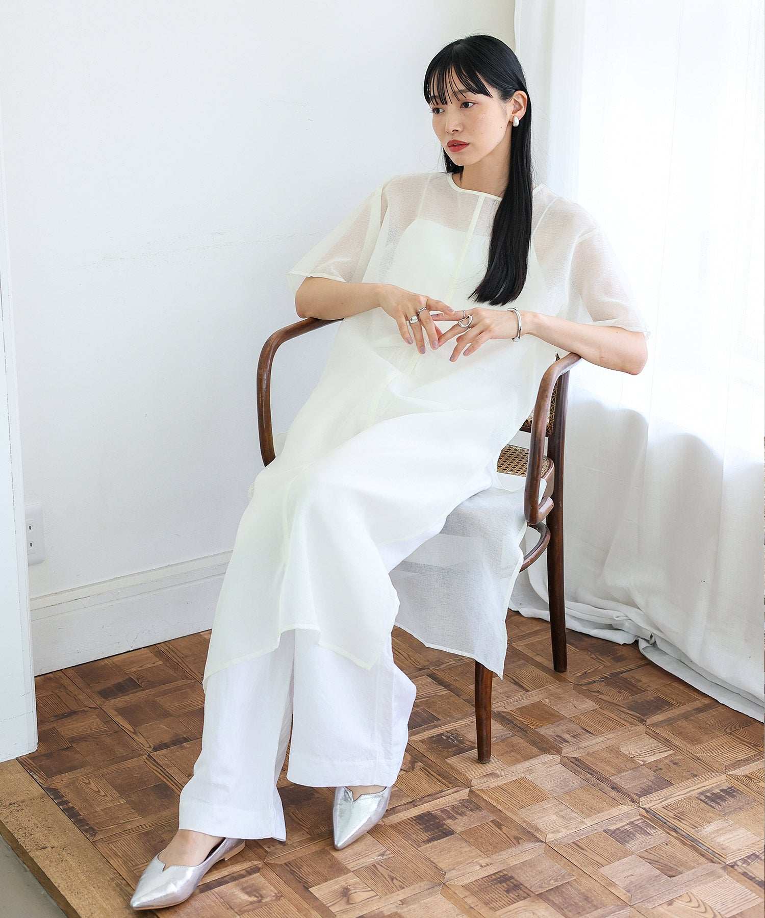 ノールール ノーライン No Rule No Line シアーロングスリットワンピース (WHITE) WHITE