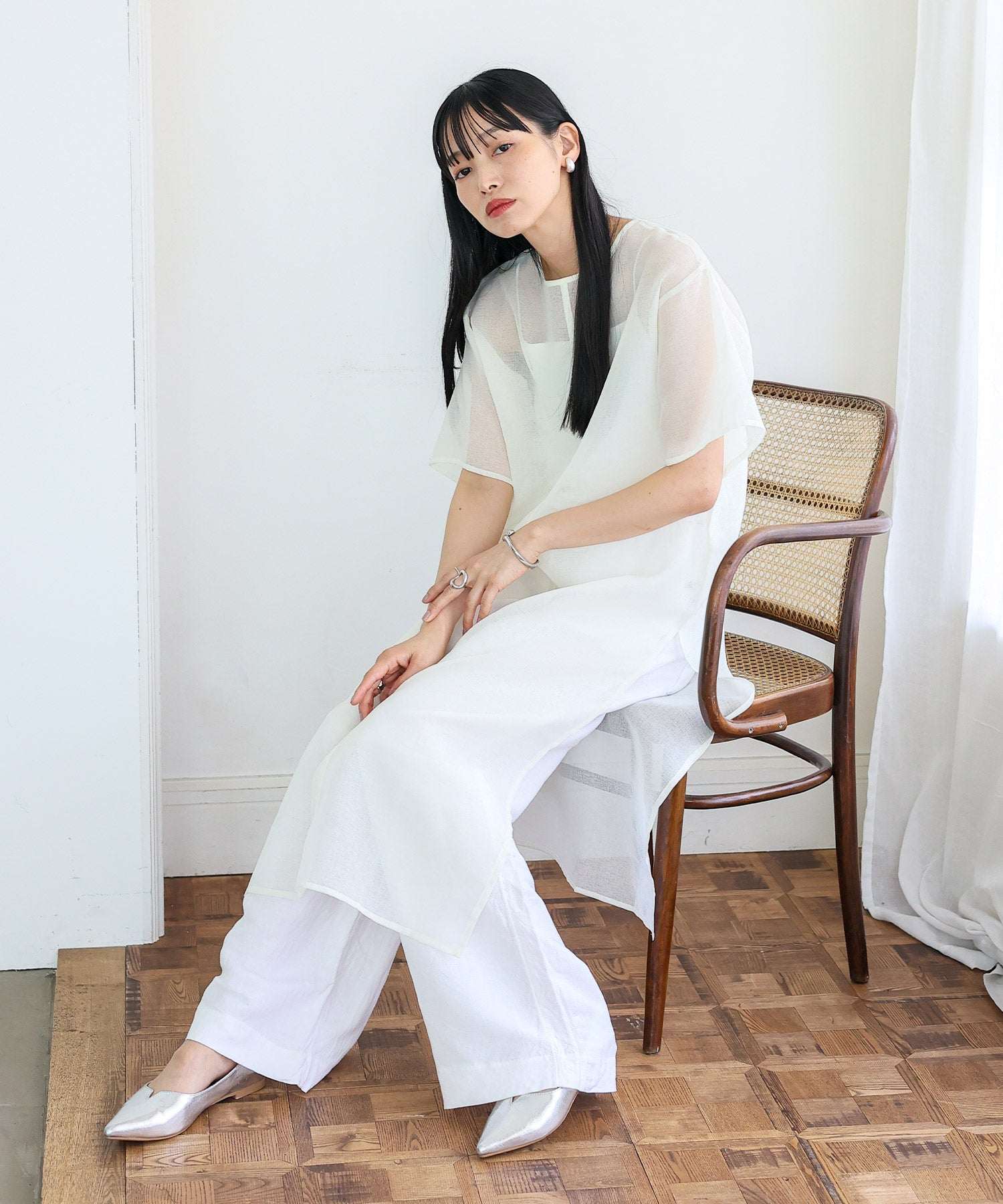 ノールール ノーライン No Rule No Line シアーロングスリットワンピース (WHITE) WHITE