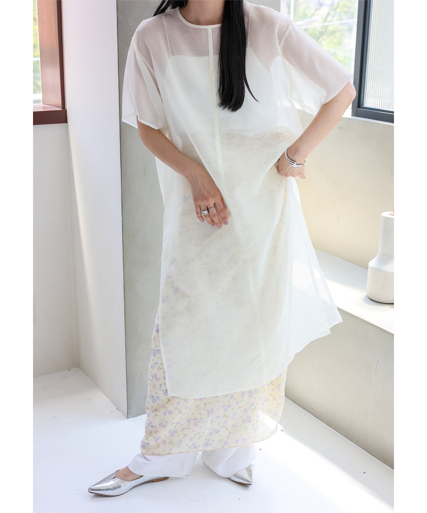 ノールール ノーライン No Rule No Line シアーロングスリットワンピース (WHITE) WHITE