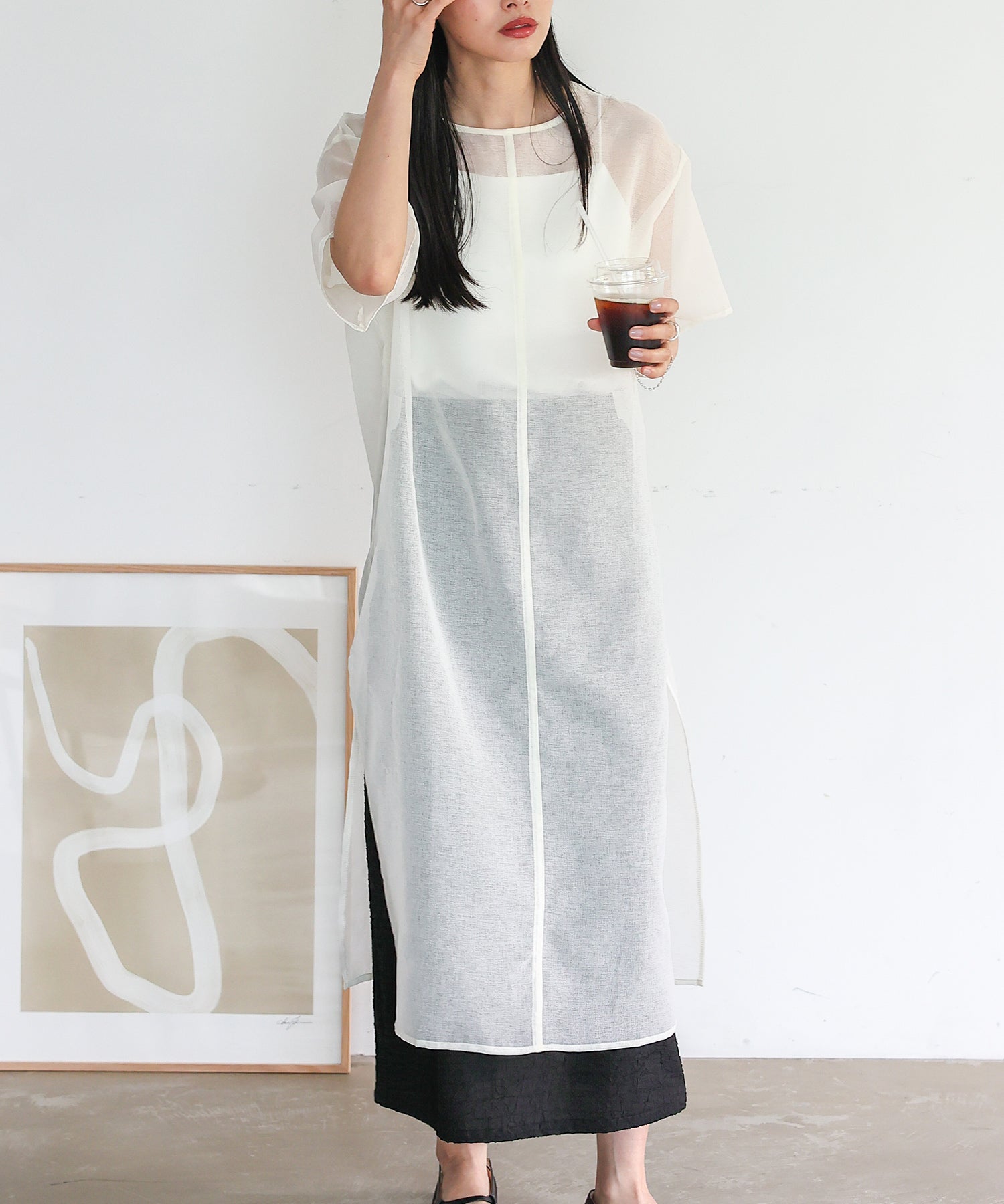 ノールール ノーライン No Rule No Line シアーロングスリットワンピース (WHITE) WHITE