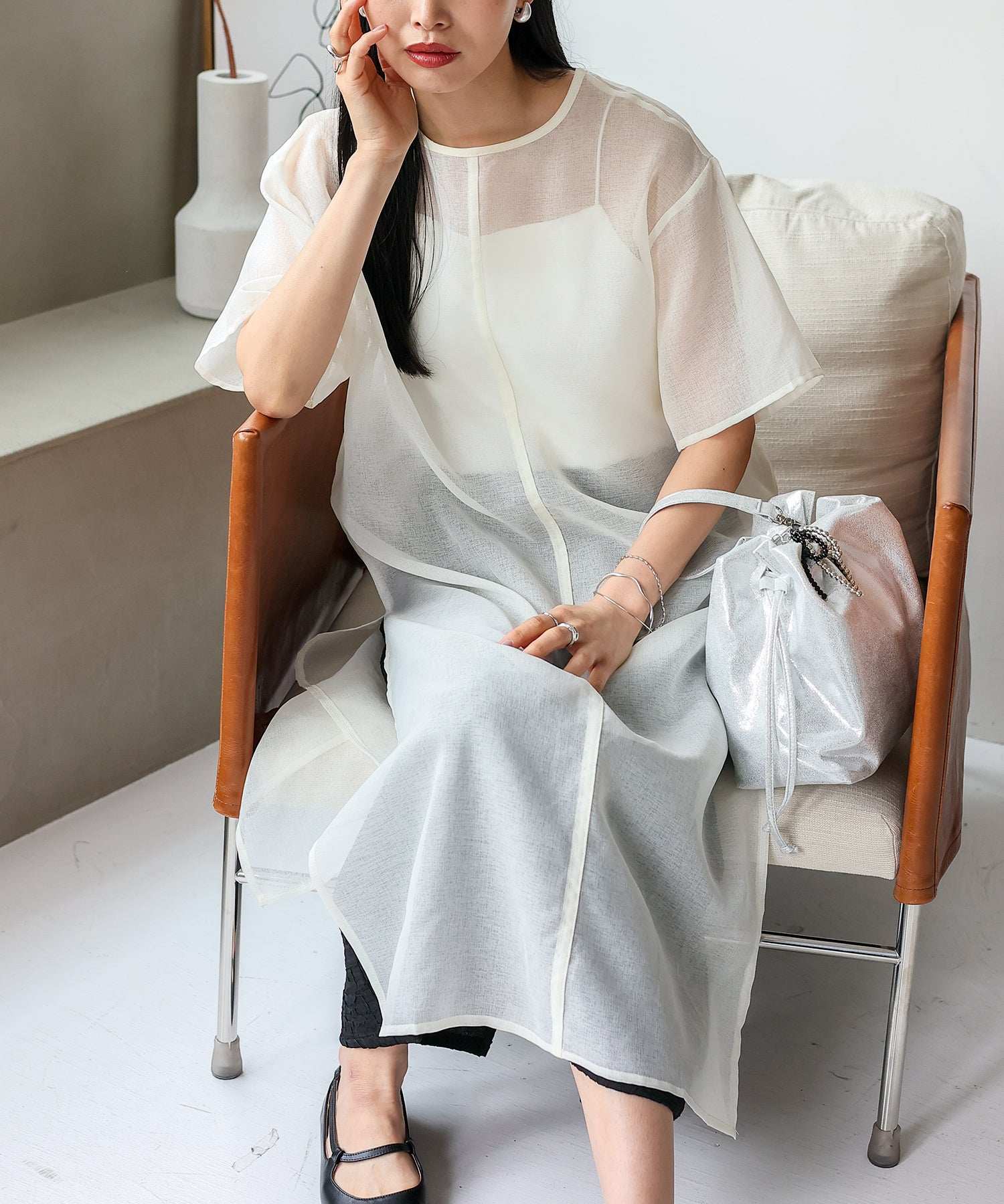 ノールール ノーライン No Rule No Line シアーロングスリットワンピース (WHITE) WHITE