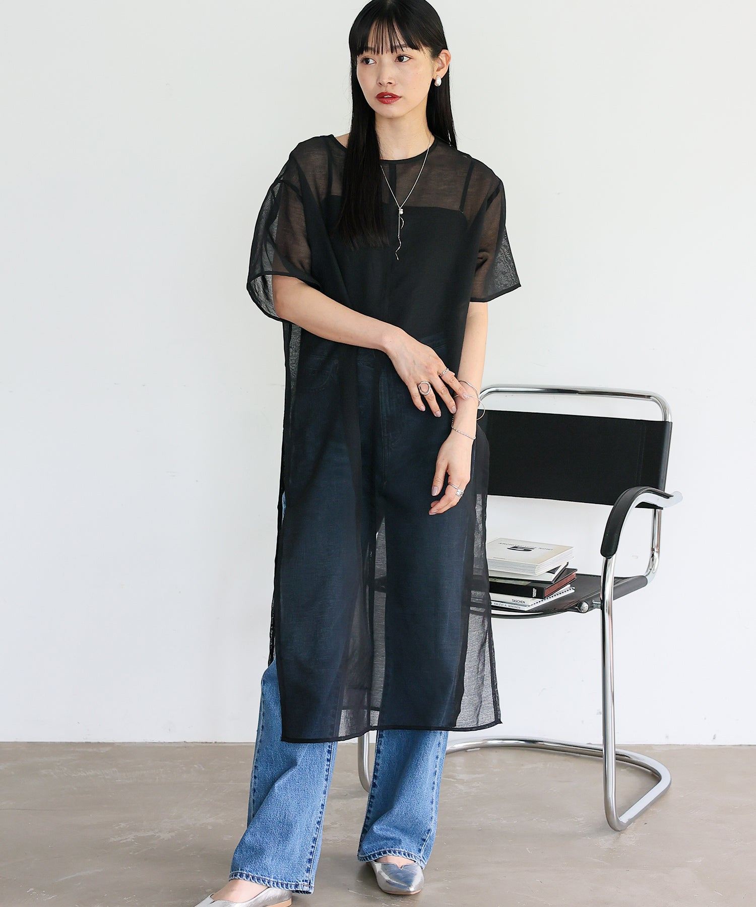 ノールール ノーライン No Rule No Line シアーロングスリットワンピース (BLACK) BLACK