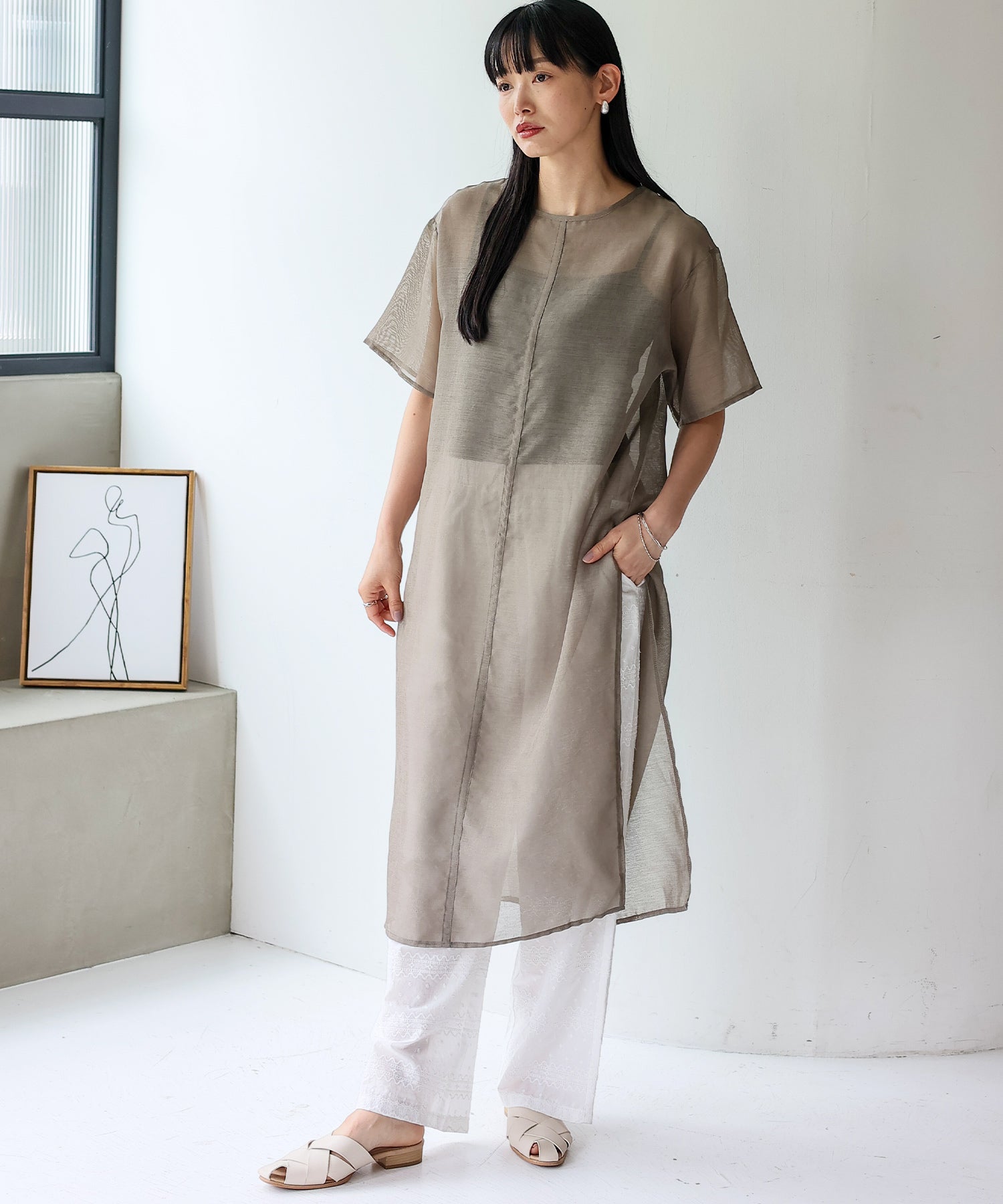 ノールール ノーライン No Rule No Line シアーロングスリットワンピース (GREIGE) GREIGE