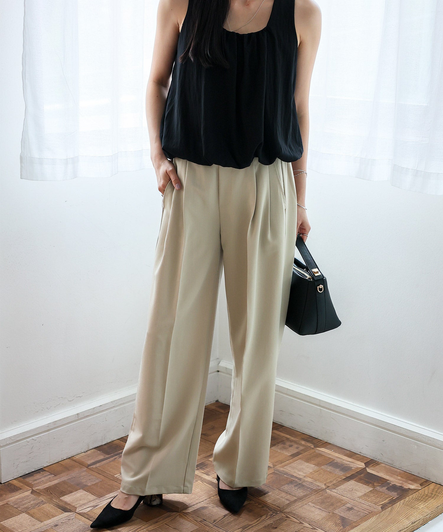 ノールール ノーライン No Rule No Line センタープレスタックストレートパンツ (LIGHTBEIGE) LIGHTBEIGE