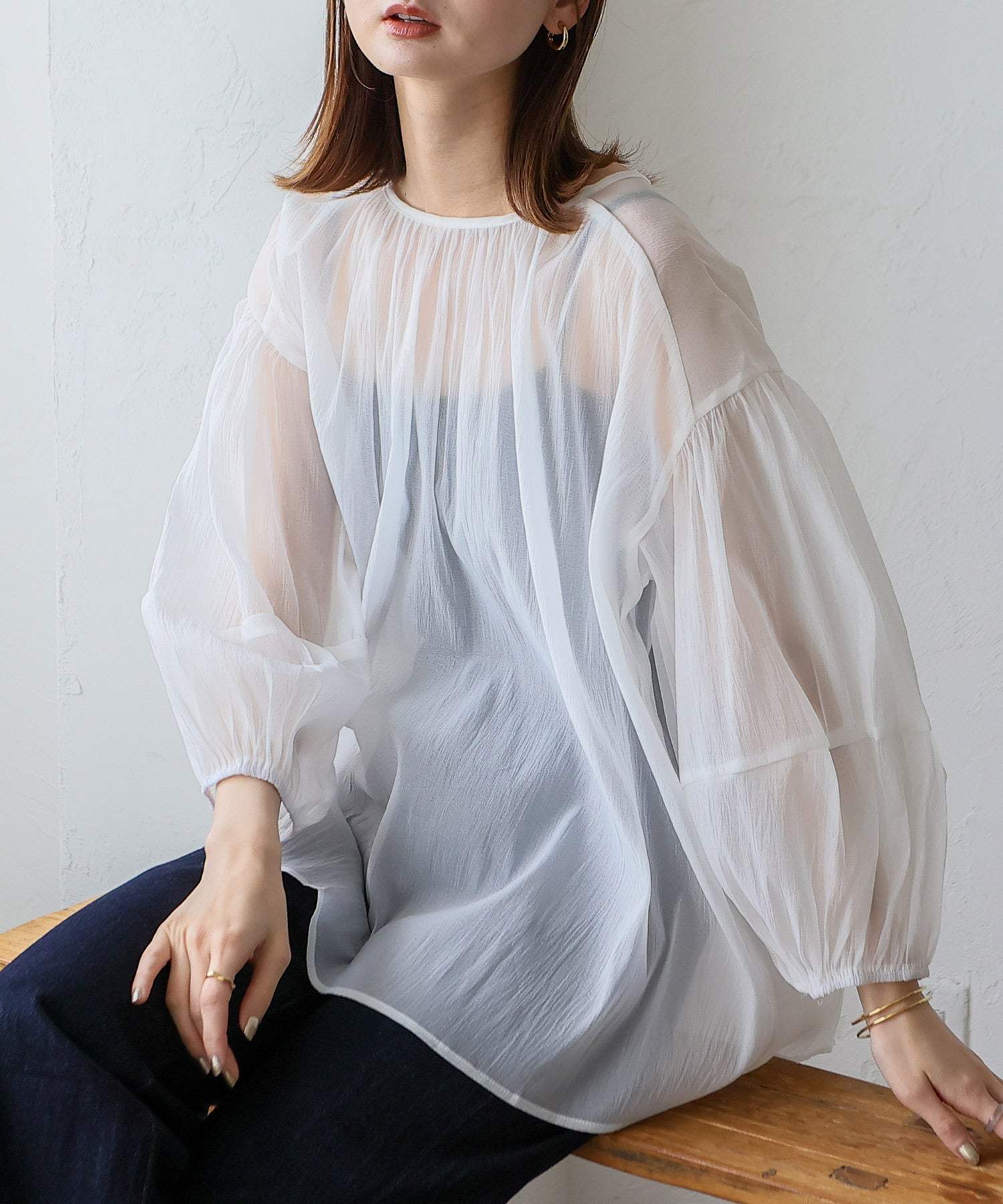 ノールール ノーライン No Rule No Line ボリュームスリーブシアーブラウス (WHITE) WHITE