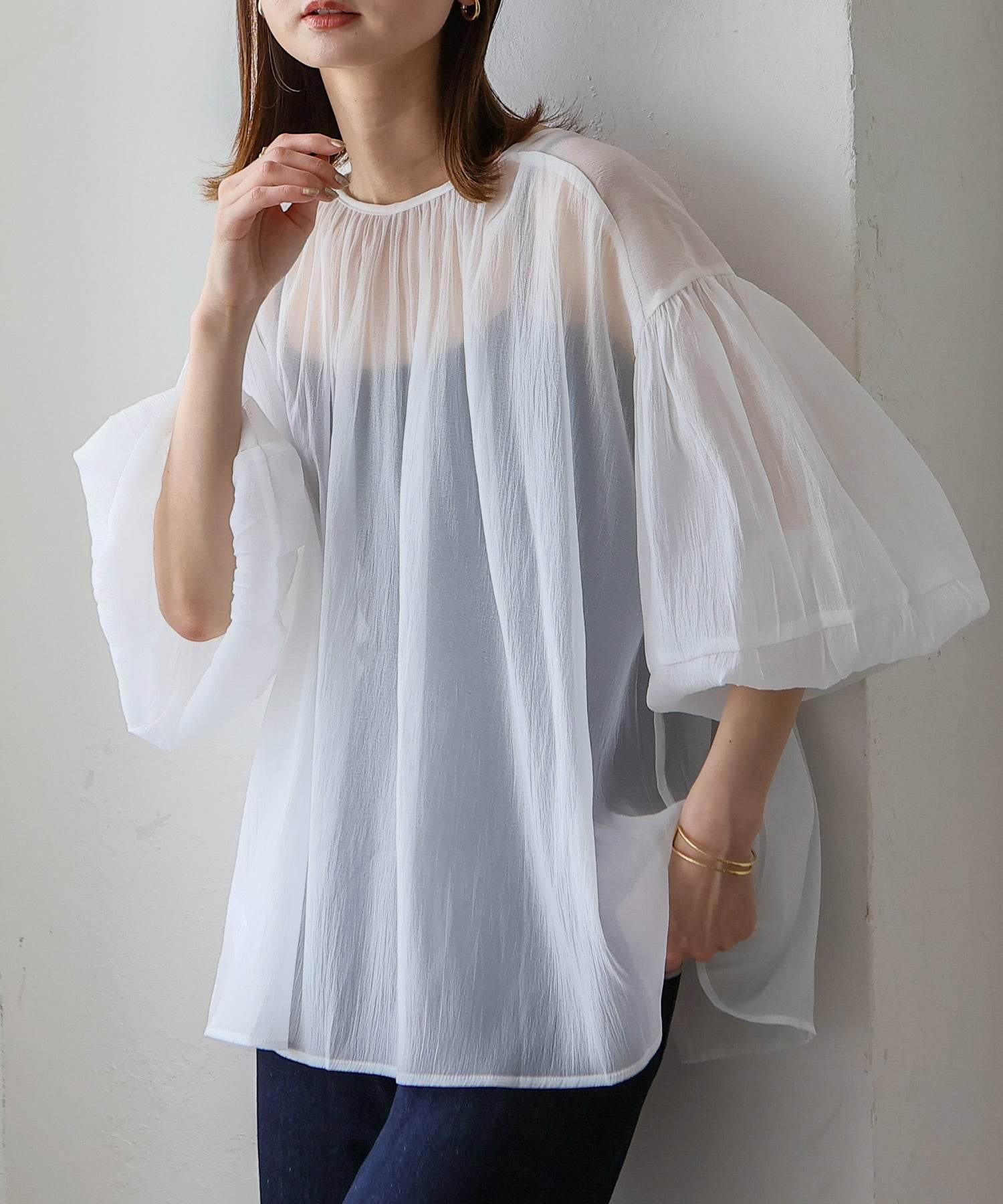 ノールール ノーライン No Rule No Line ボリュームスリーブシアーブラウス (WHITE) WHITE