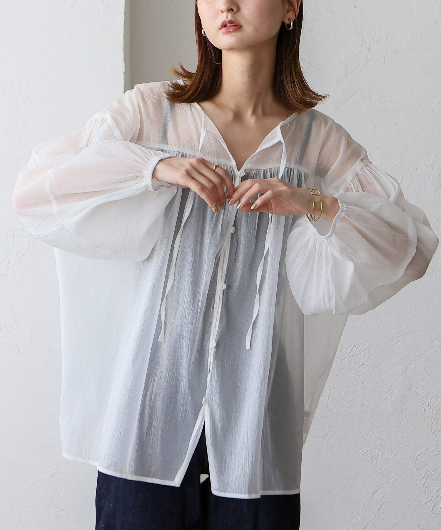 ノールール ノーライン No Rule No Line ボリュームスリーブシアーブラウス (WHITE) WHITE