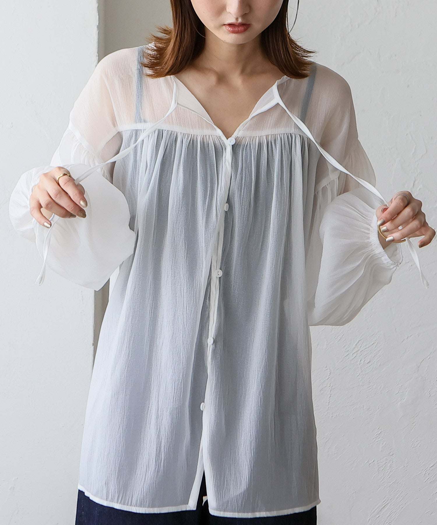 ノールール ノーライン No Rule No Line ボリュームスリーブシアーブラウス (WHITE) WHITE