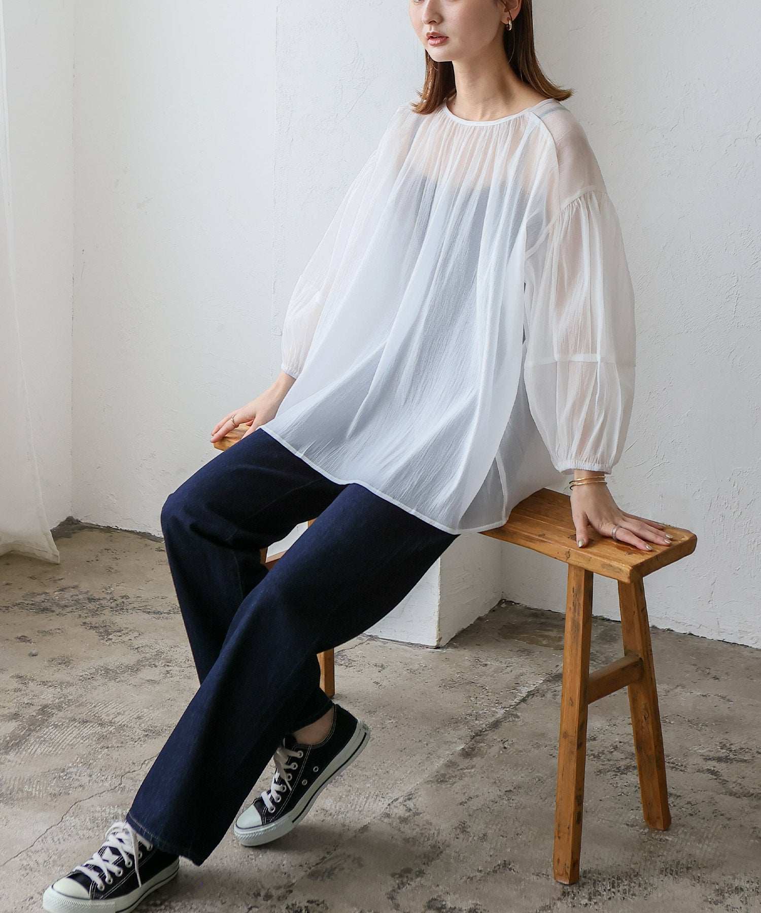ノールール ノーライン No Rule No Line ボリュームスリーブシアーブラウス (WHITE) WHITE