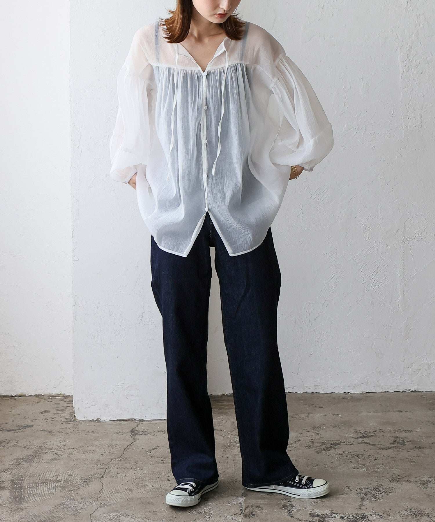 ノールール ノーライン No Rule No Line ボリュームスリーブシアーブラウス (WHITE) WHITE