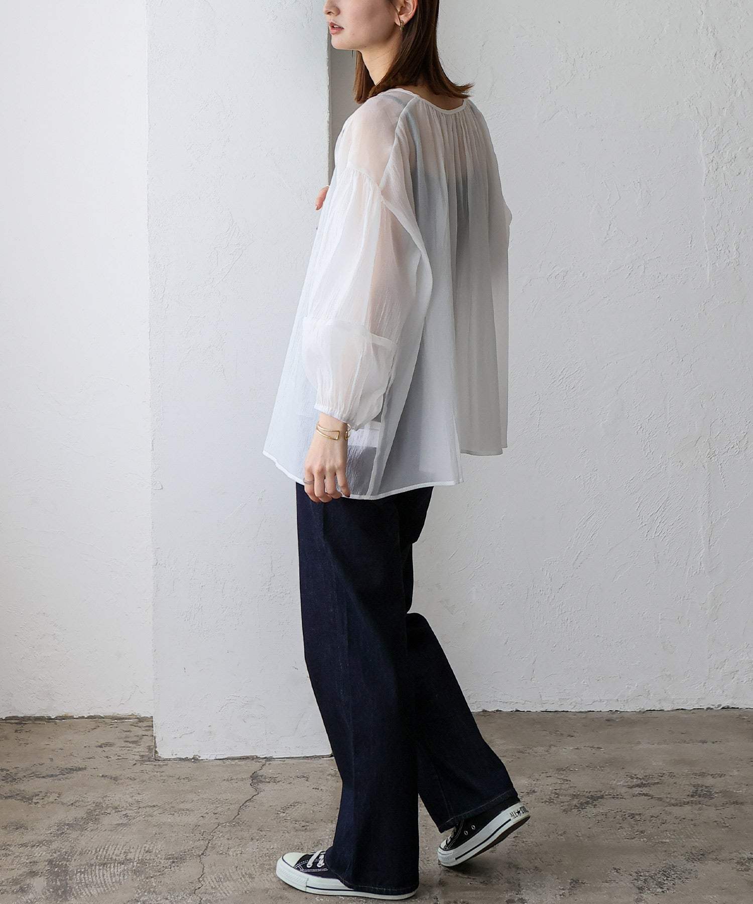 ノールール ノーライン No Rule No Line ボリュームスリーブシアーブラウス (WHITE) WHITE