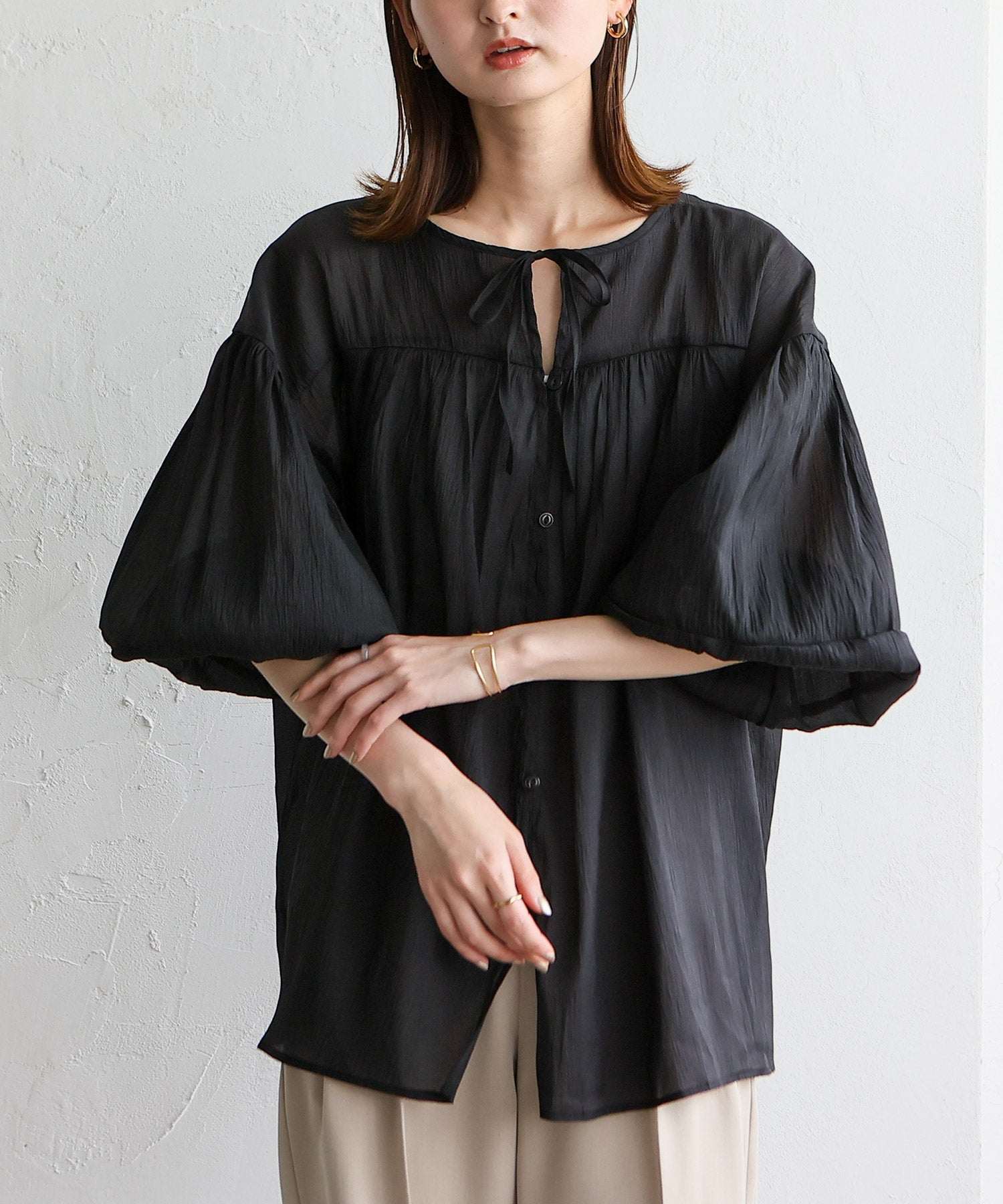 ノールール ノーライン No Rule No Line ボリュームスリーブシアーブラウス (WHITE) WHITE