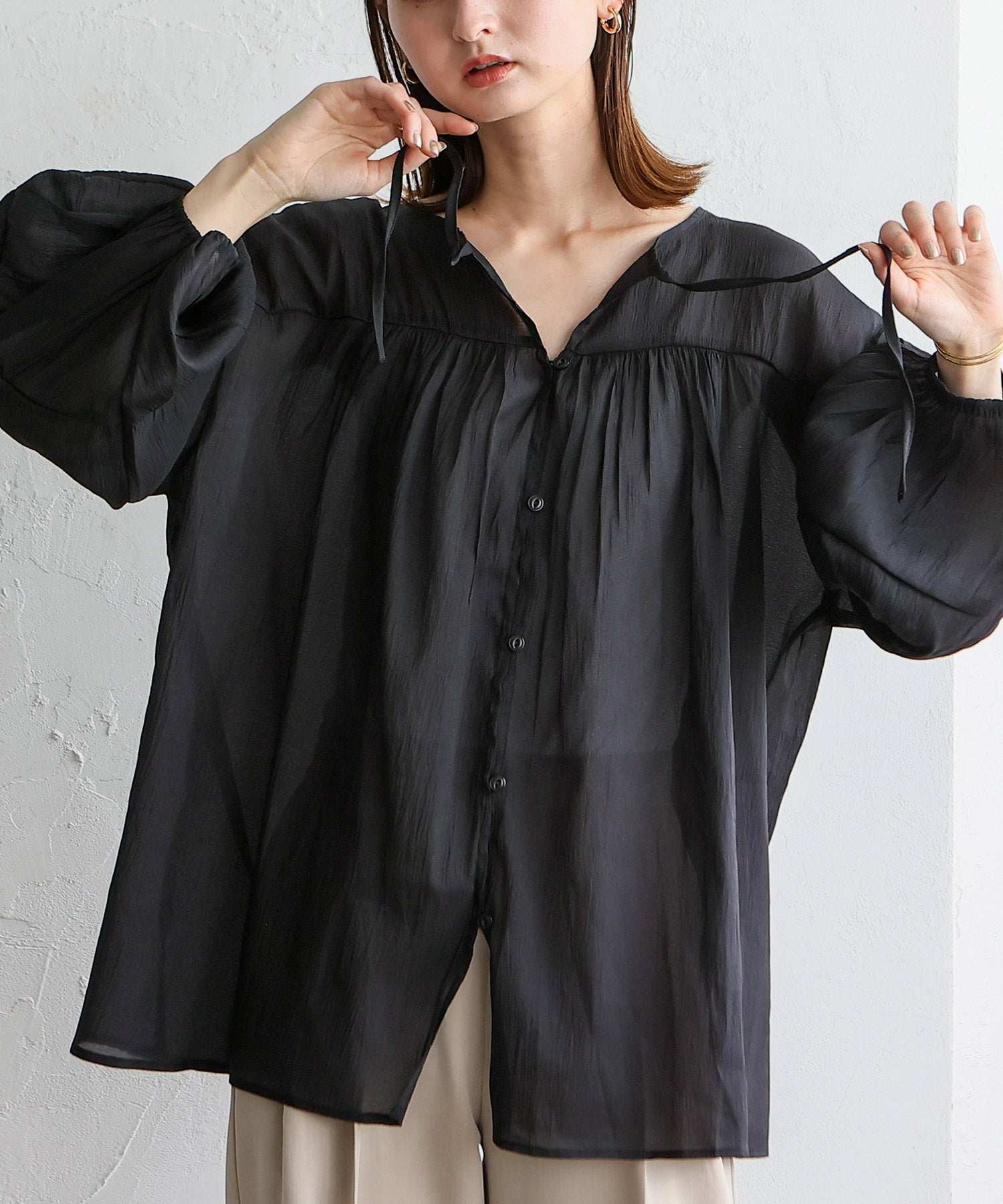 ノールール ノーライン No Rule No Line ボリュームスリーブシアーブラウス (WHITE) WHITE