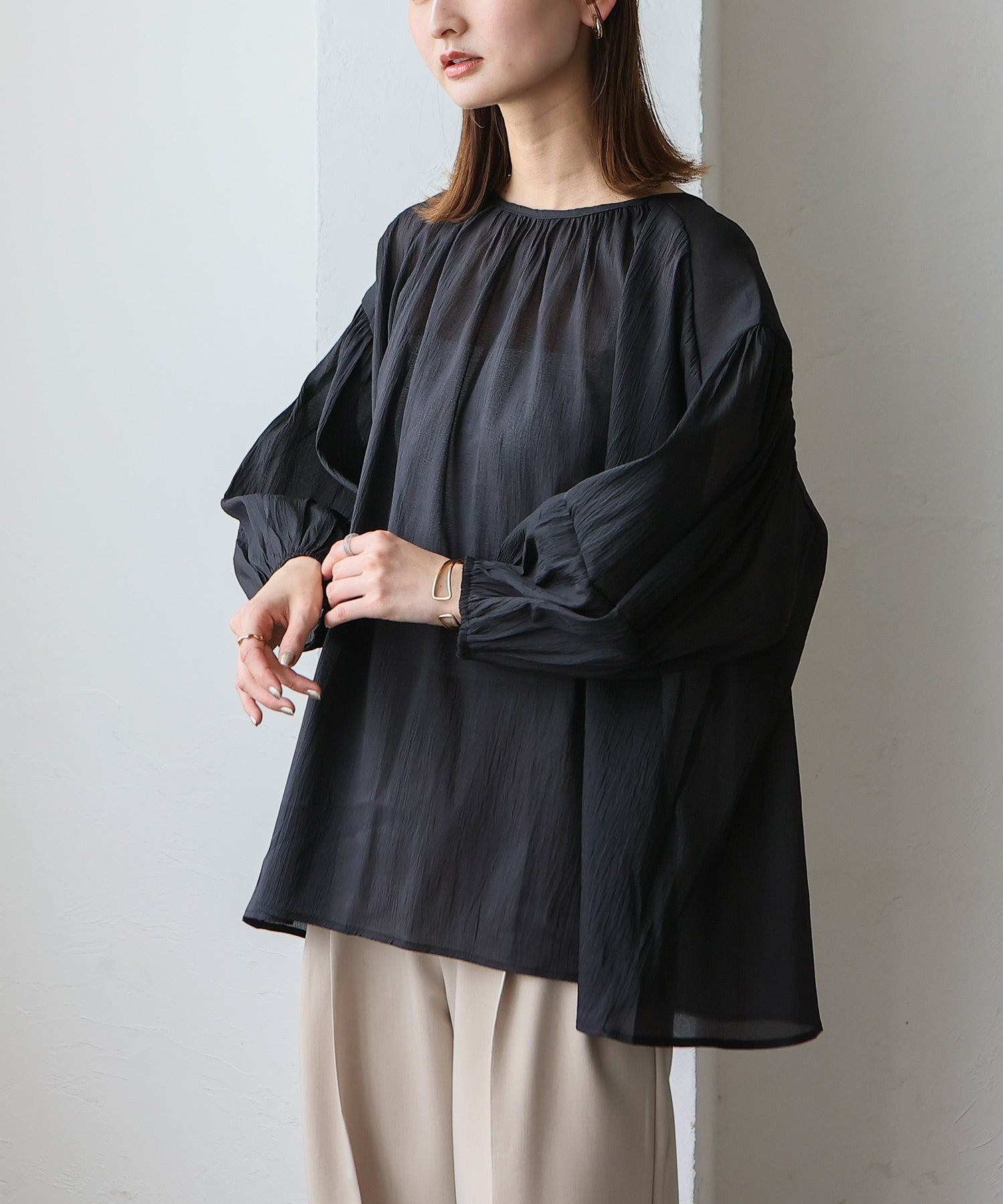 ノールール ノーライン No Rule No Line ボリュームスリーブシアーブラウス (WHITE) WHITE