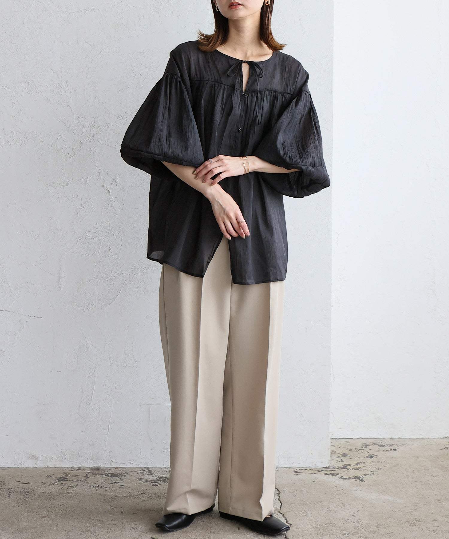 ノールール ノーライン No Rule No Line ボリュームスリーブシアーブラウス (WHITE) WHITE