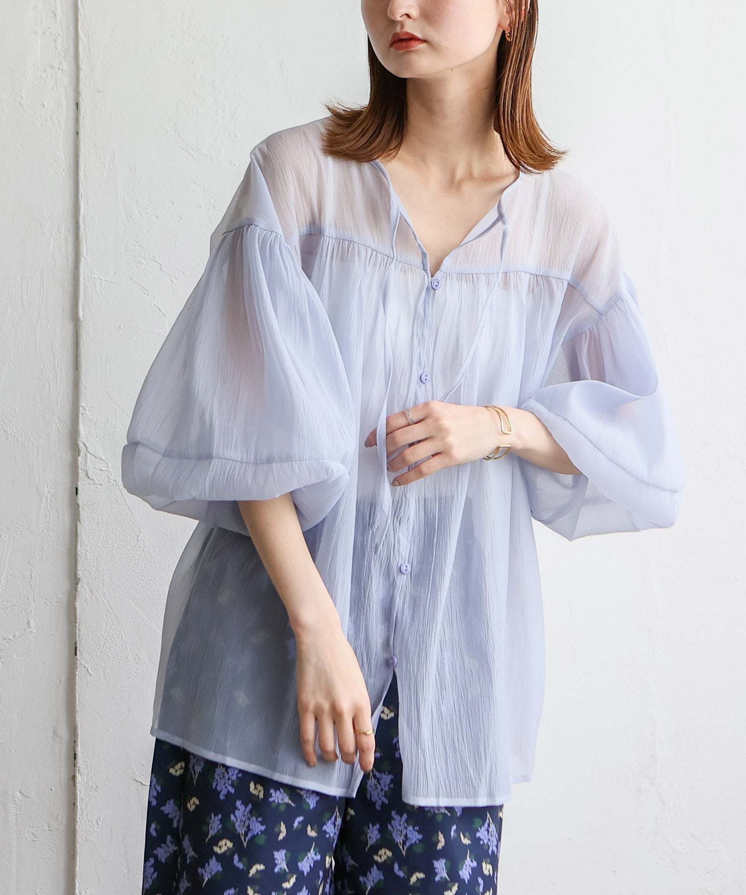 ノールール ノーライン No Rule No Line ボリュームスリーブシアーブラウス (WHITE) WHITE