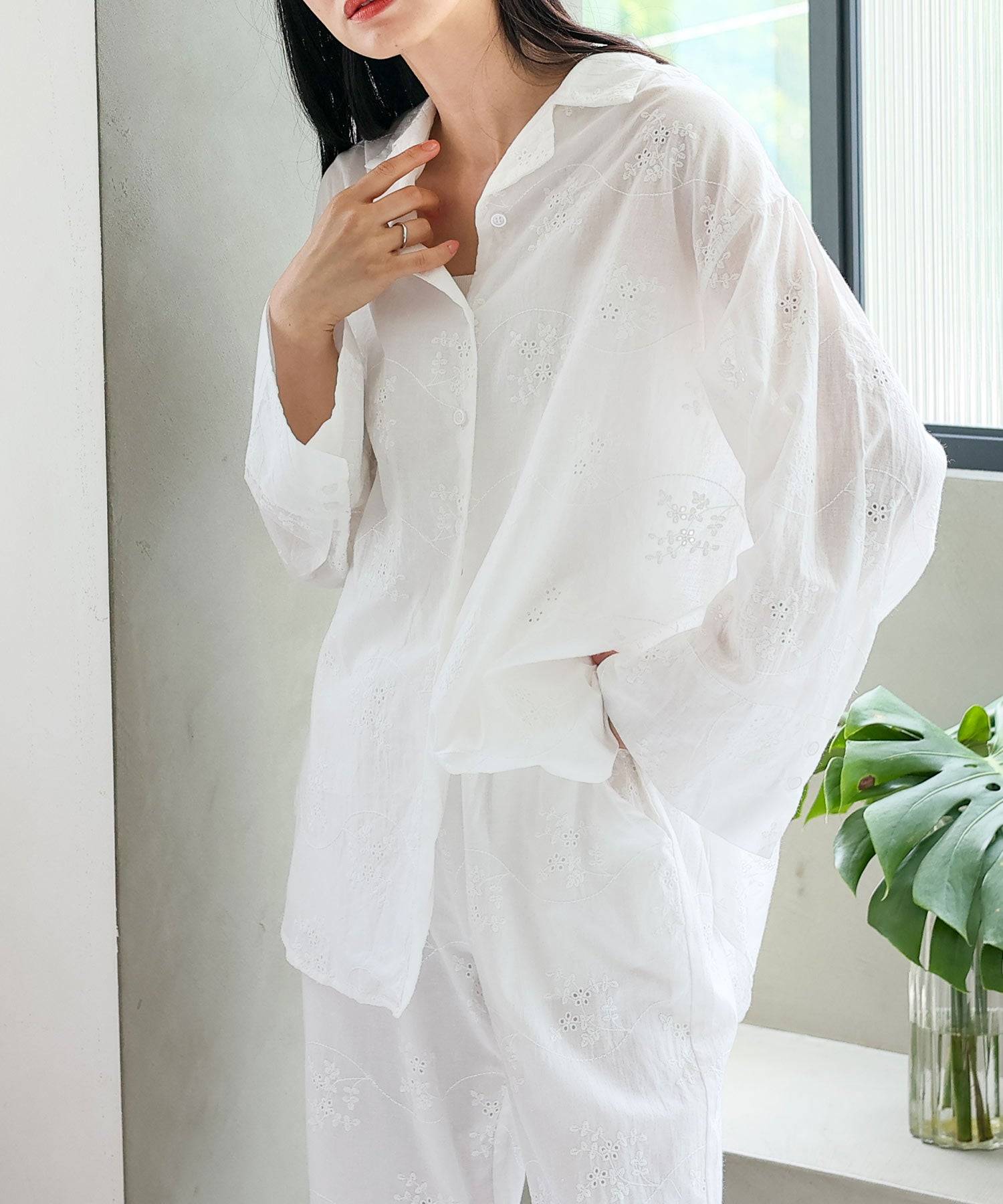 ノールール ノーライン No Rule No Line コットンフラワーエンブロイダリーレースシャツ (WHITE) WHITE