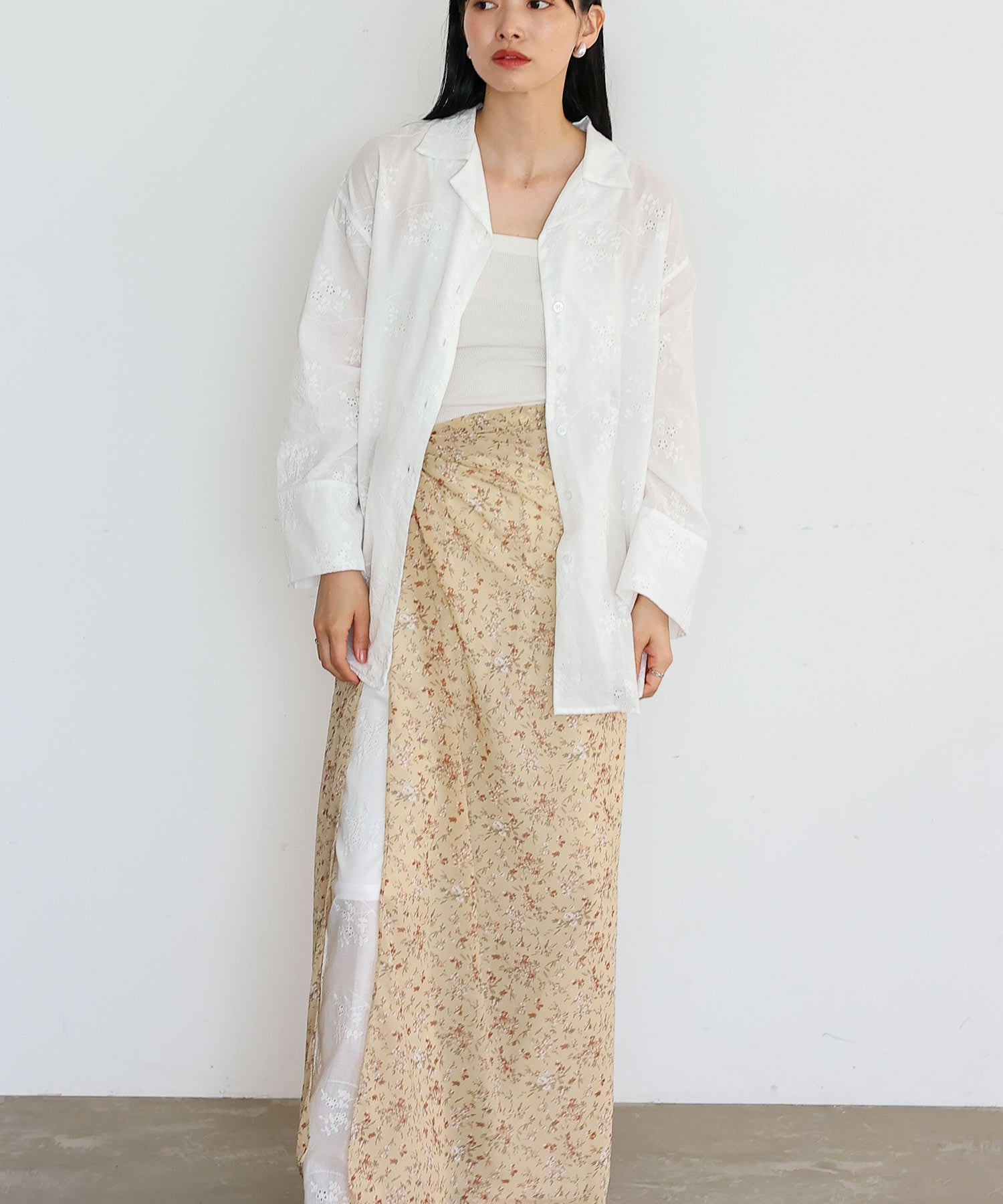 ノールール ノーライン No Rule No Line コットンフラワーエンブロイダリーレースシャツ (WHITE) WHITE