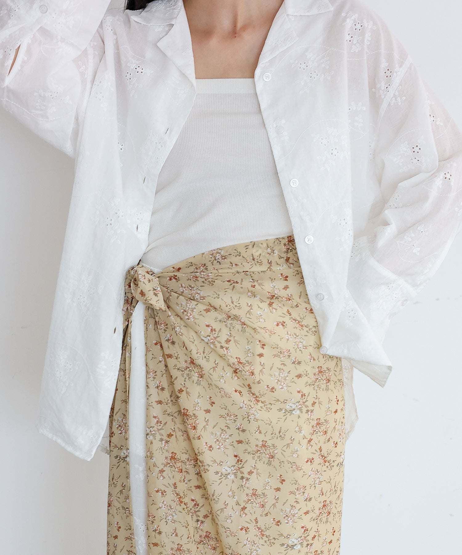 ノールール ノーライン No Rule No Line コットンフラワーエンブロイダリーレースシャツ (WHITE) WHITE