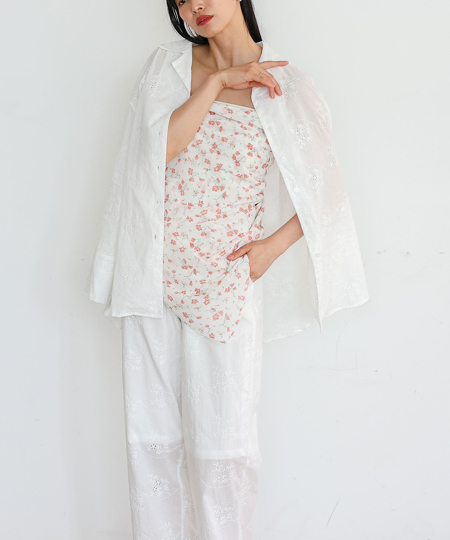 ノールール ノーライン No Rule No Line コットンフラワーエンブロイダリーレースシャツ (WHITE) WHITE