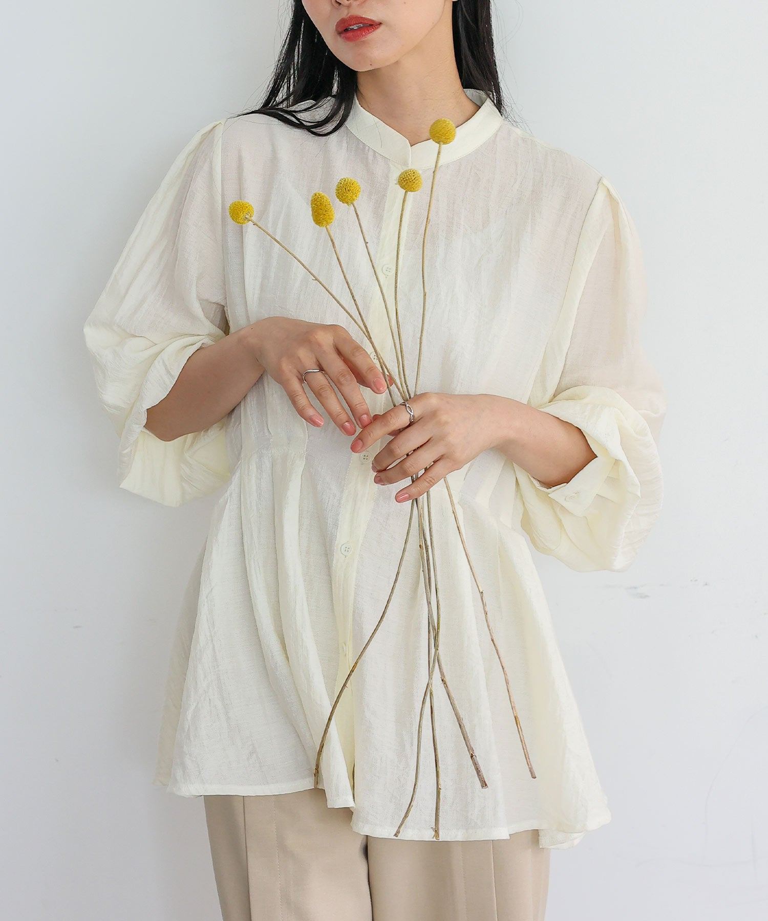 ノールール ノーライン No Rule No Line バンドカラーウエストタックブラウス (BLACK) BLACK