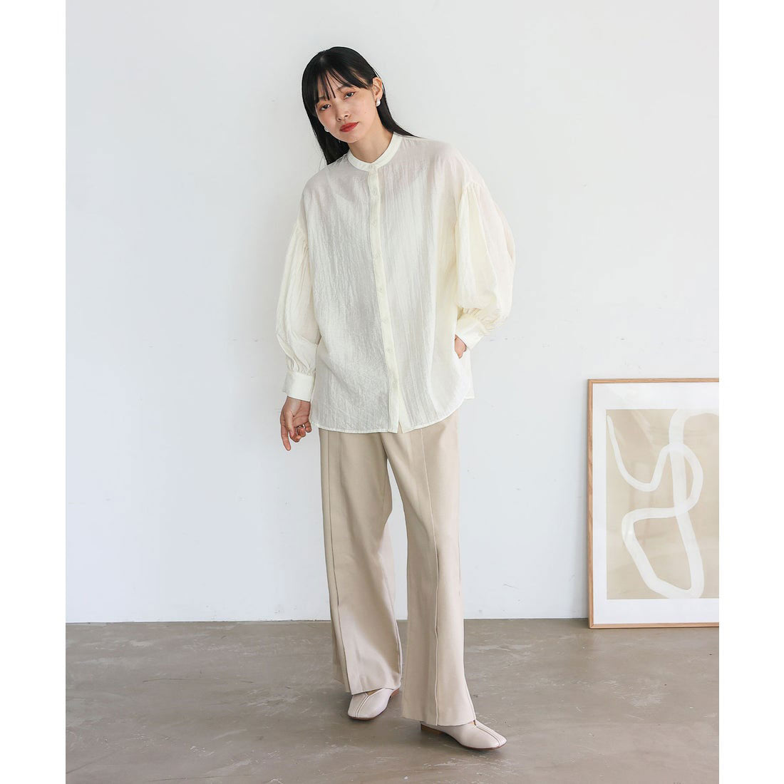 ノールール ノーライン No Rule No Line バンドカラーボリュームスリーブブラウス (BLUEGRAY) BLUEGRAY