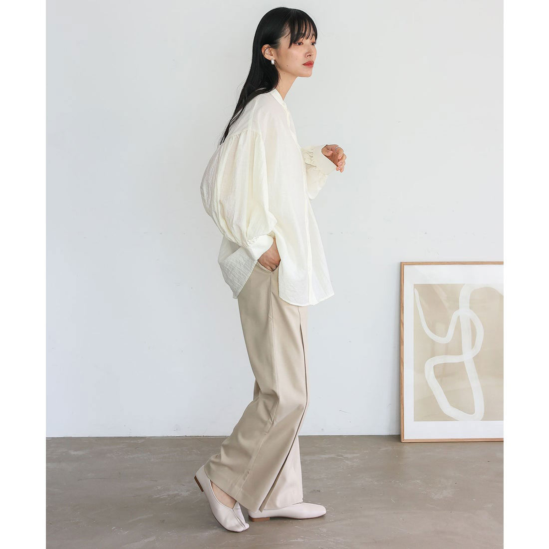 ノールール ノーライン No Rule No Line バンドカラーボリュームスリーブブラウス (BLUEGRAY) BLUEGRAY