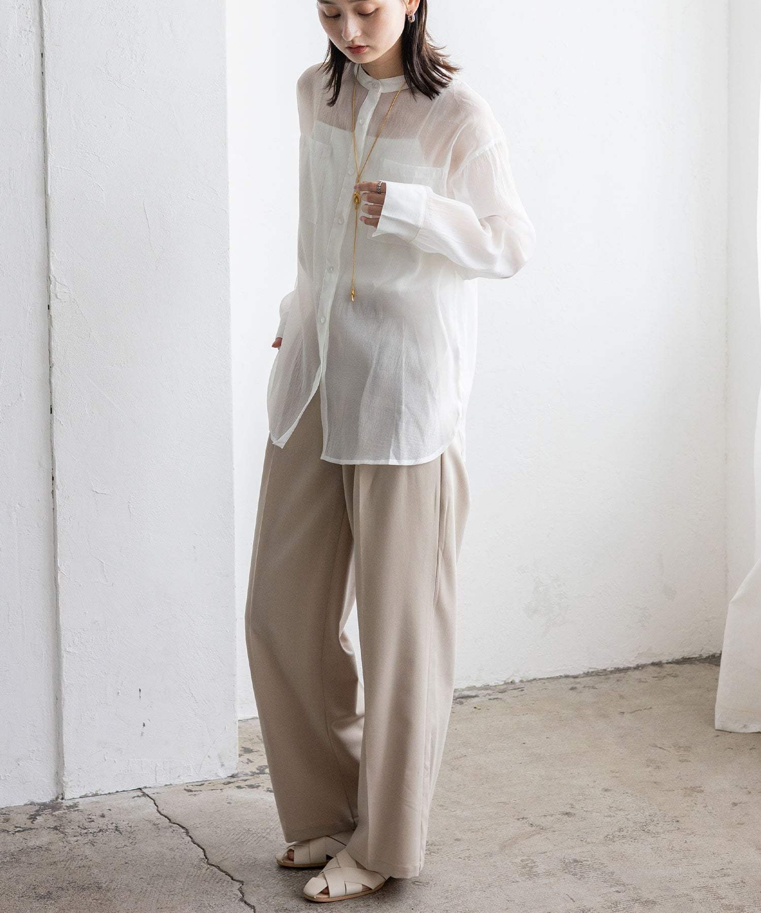 ノールール ノーライン No Rule No Line シアーバンドカラーシャツ (WHITE) WHITE