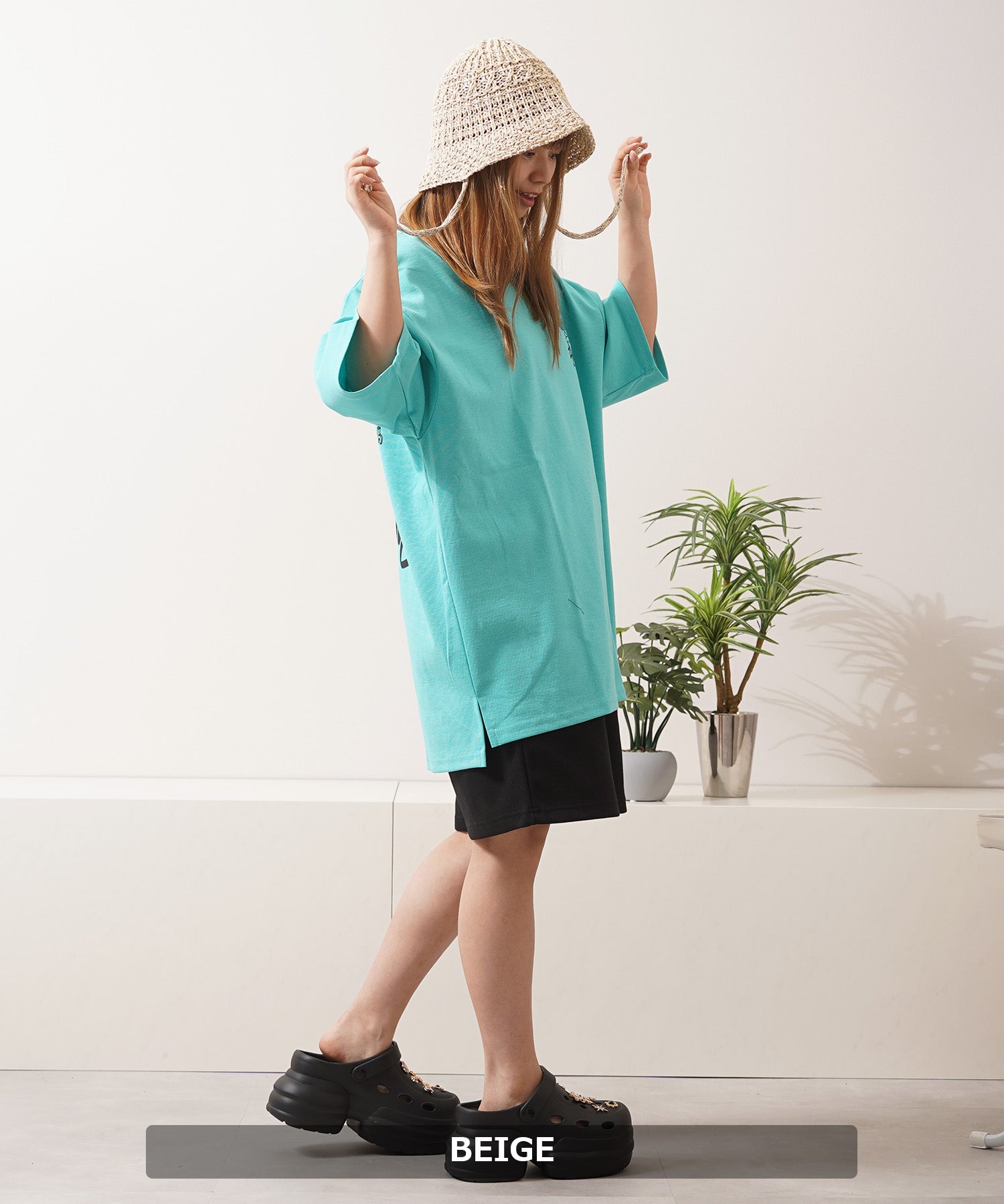 ワンフォークロージング 1111clothing リボン付き クロシェハット (BEIGE) BEIGE