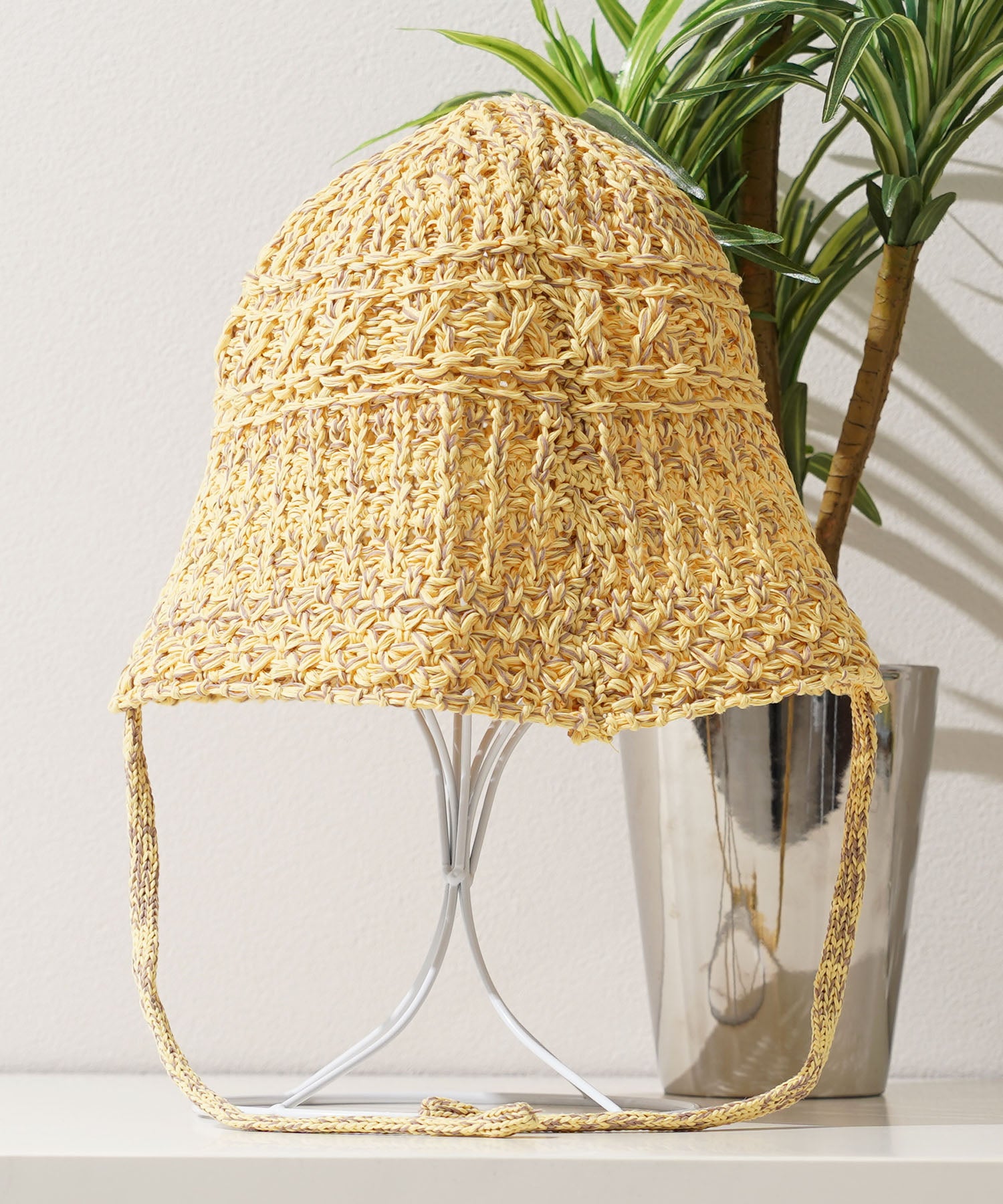 ワンフォークロージング 1111clothing リボン付き クロシェハット (YELLOW) YELLOW