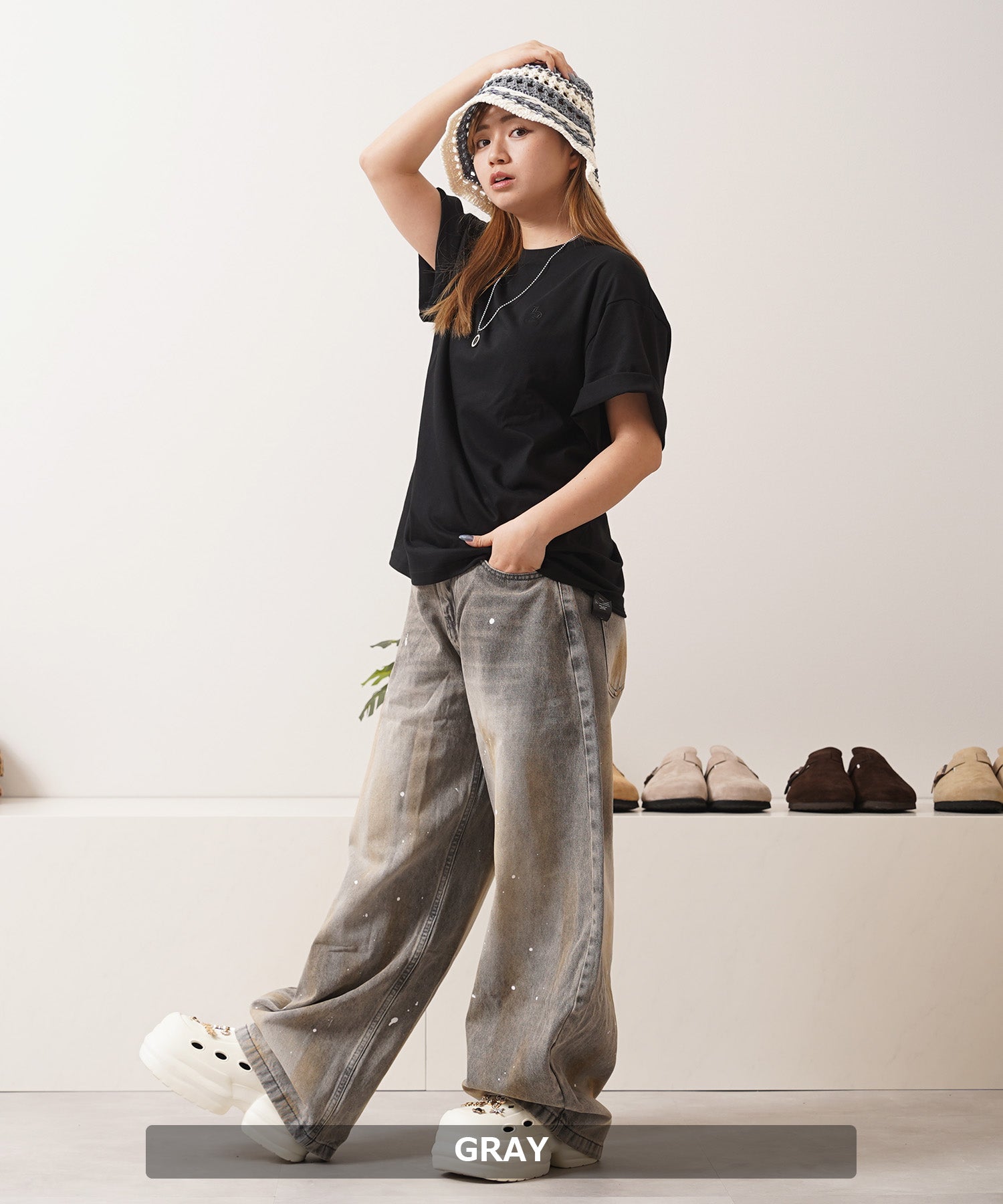 ワンフォークロージング 1111clothing ボーダー クロシェハット (ORANGE) ORANGE