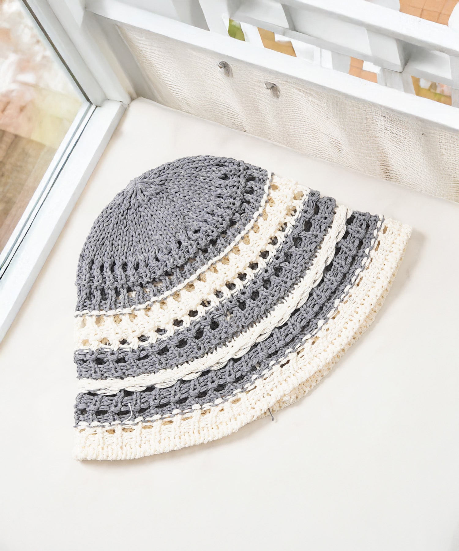 ワンフォークロージング 1111clothing ボーダー クロシェハット (GRAY) GRAY