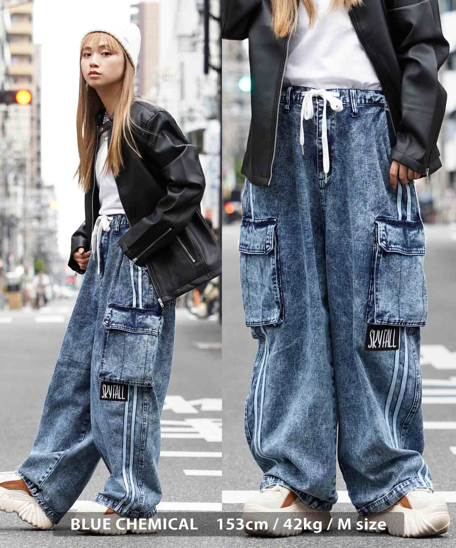 ワンフォークロージング 1111clothing ◆バルーンカーゴ ラインパンツ◆ オーバーサイズ デニム カーゴ パンツ メンズ ワイドデニム カーゴパンツ レディース ワイドパンツ カーゴデニム