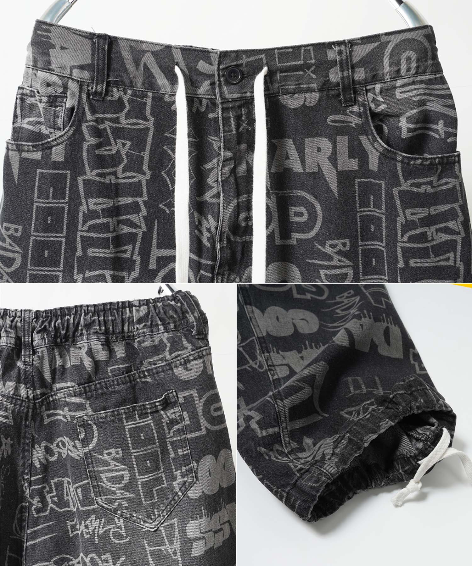 ワンフォークロージング 1111clothing ◆グラフィティアート ワイドデニムパンツ◆ デニム ワイドパンツ メンズ ゆったり デニムパンツ レディース バギーパンツ グラフィティ 文字 総柄 ジーンズ