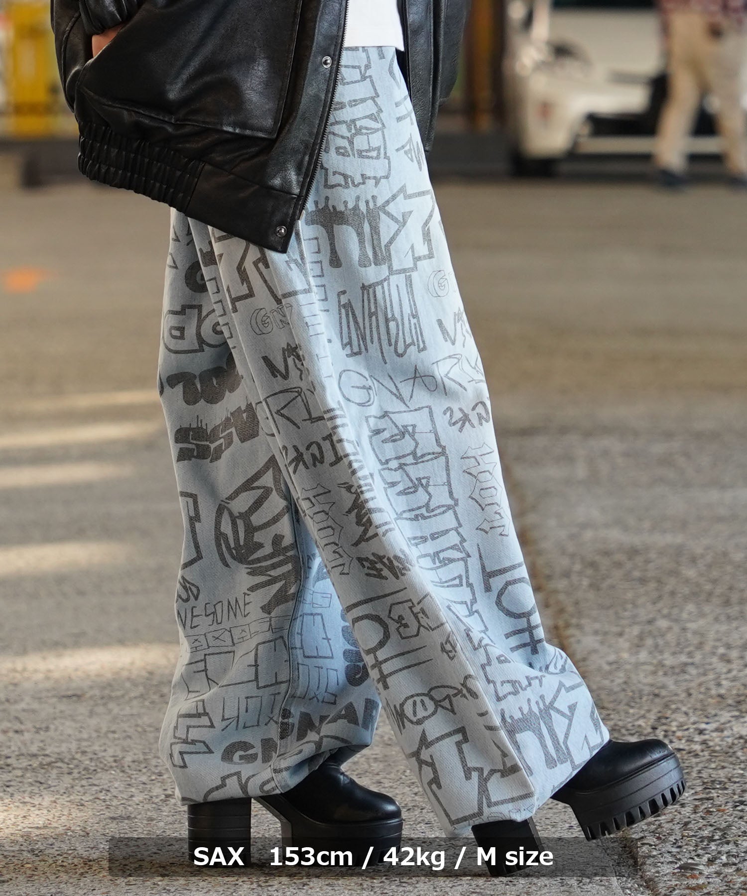ワンフォークロージング 1111clothing ◆グラフィティアート ワイドデニムパンツ◆ デニム ワイドパンツ メンズ ゆったり デニムパンツ レディース バギーパンツ グラフィティ 文字 総柄 ジーンズ