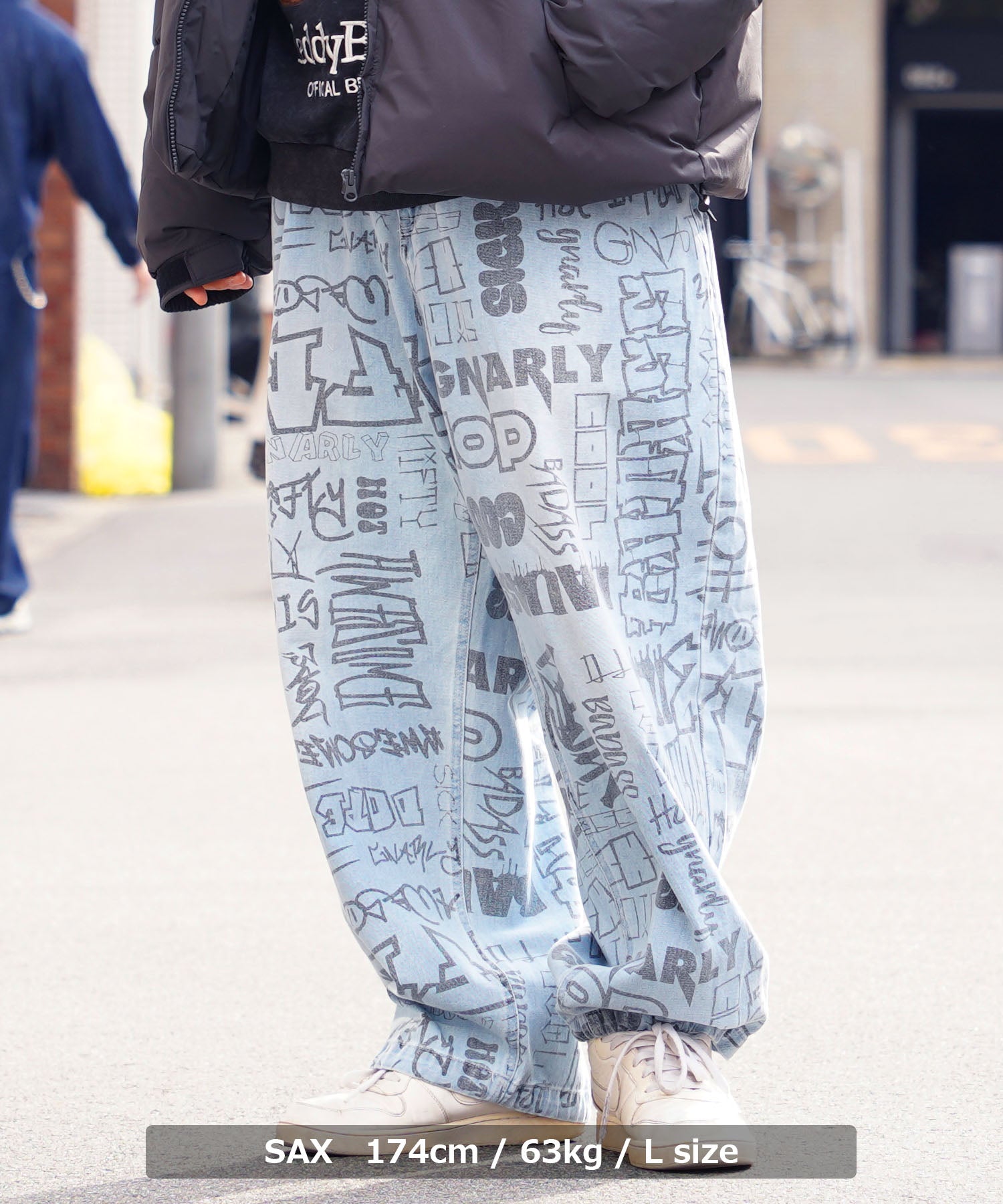 ワンフォークロージング 1111clothing ◆グラフィティアート ワイドデニムパンツ◆ デニム ワイドパンツ メンズ ゆったり デニムパンツ レディース バギーパンツ グラフィティ 文字 総柄 ジーンズ
