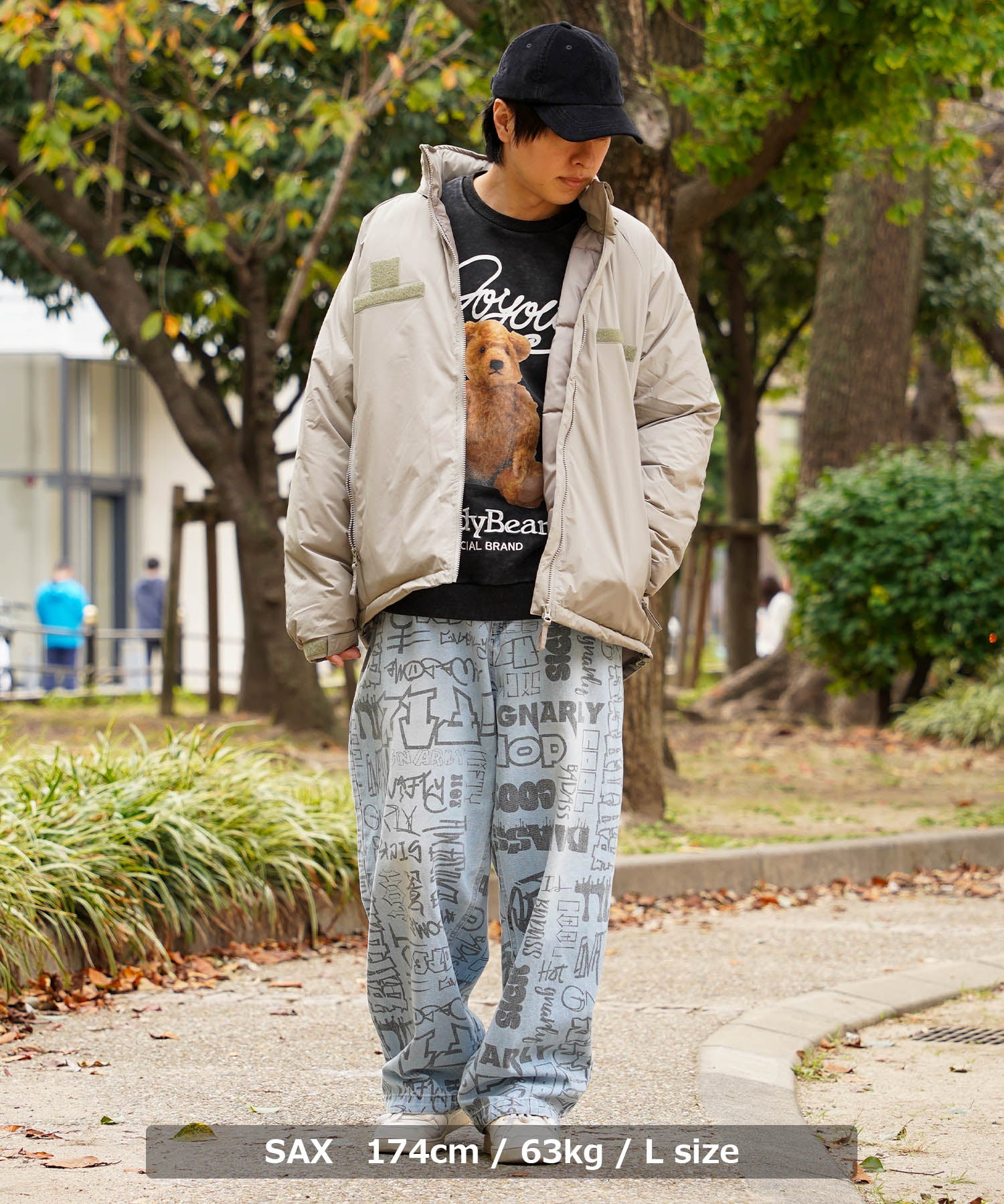 ワンフォークロージング 1111clothing ◆グラフィティアート ワイドデニムパンツ◆ デニム ワイドパンツ メンズ ゆったり デニムパンツ レディース バギーパンツ グラフィティ 文字 総柄 ジーンズ