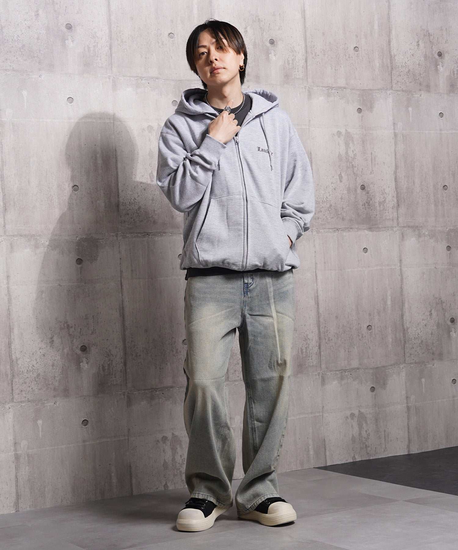 ワンフォークロージング 1111clothing 12ozデニム オーバーダイ バギーパンツ (BLUE) BLUE